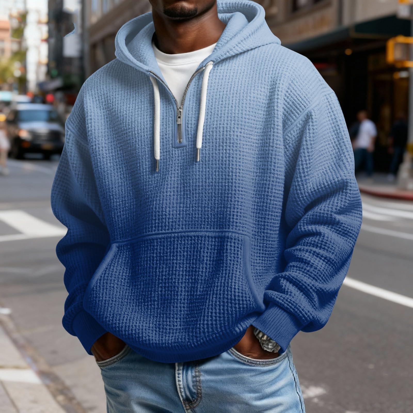 Sudaderas con Capucha Corta Men's Gradient Long Sleeved Hooded Sweatshirt Outerwear Originales (Light Blue, XXL) Ropa Boxeo Sudadera Cremallera Hombre Gimnasio Impermeable Chaqueta Mujer