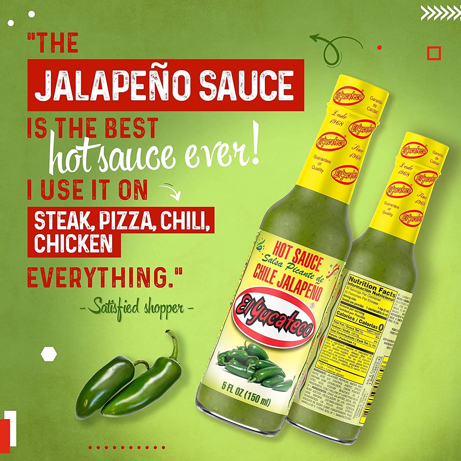 El Yucateco Hot Sauce, Chile Jalapeno, 5 Ounce (Pack of 3)