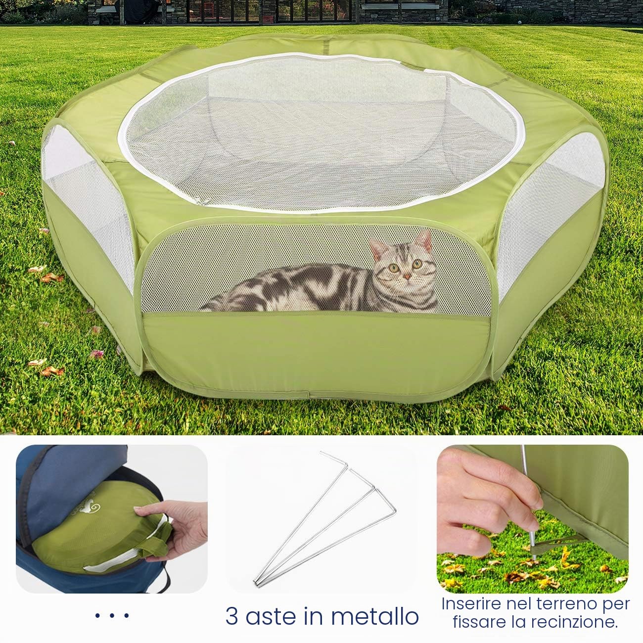 Pawaboo Recinto per Animali Domestici, Box per Animali Piccoli, Tenda per Gatti Cani Cuccioli, Portatile Gabbia, Recinzione in Tessuto Oxford e a Rete, Resistente e Pieghevole, Avocado Verde