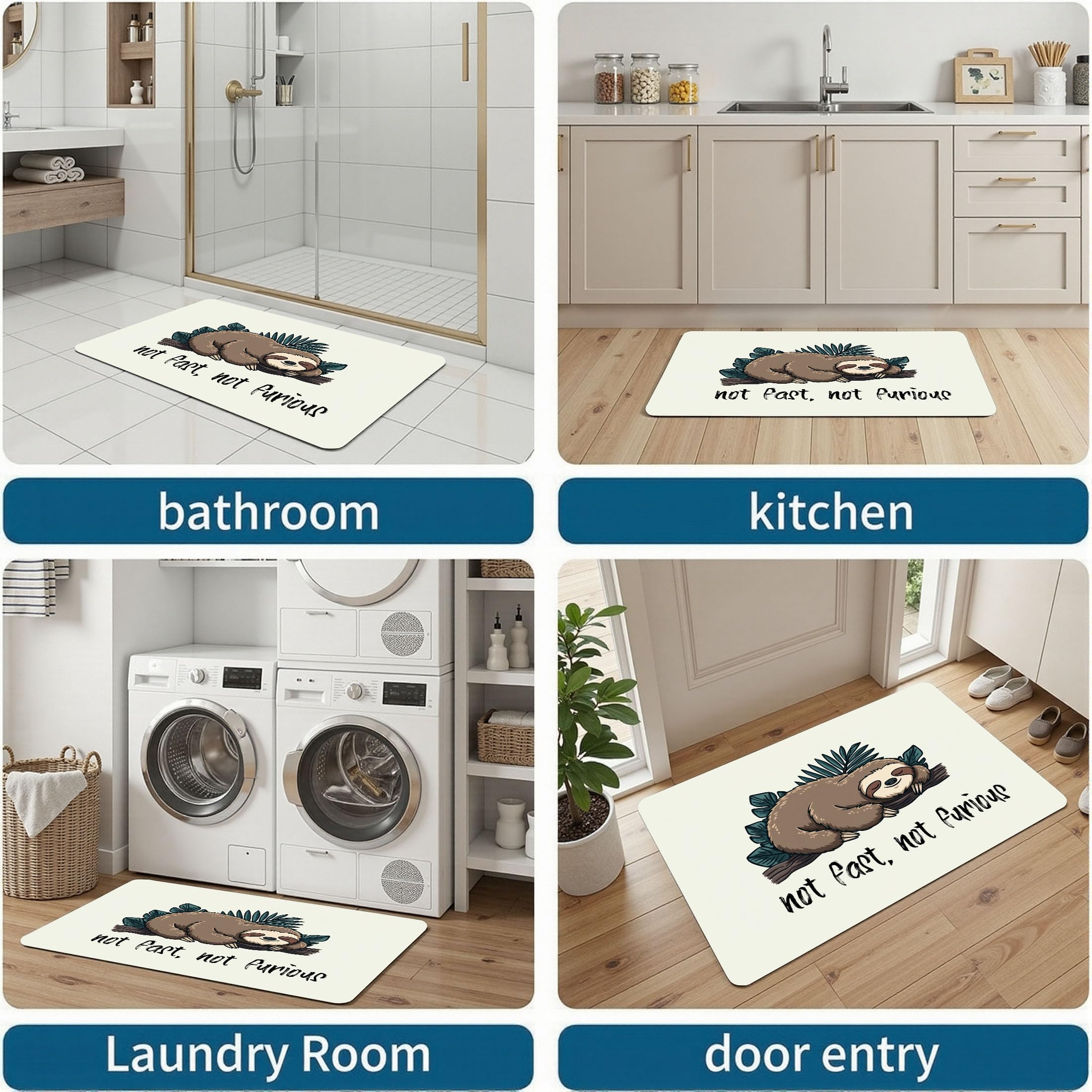 Felpudo Entrada Animales Divertidos Marrón, Felpudo Antideslizante Lindo Perezoso, Felpudo Lavable a Máquina Alfombra Absorbente, Felpudos para Pasillo Cocina (80x120cm)