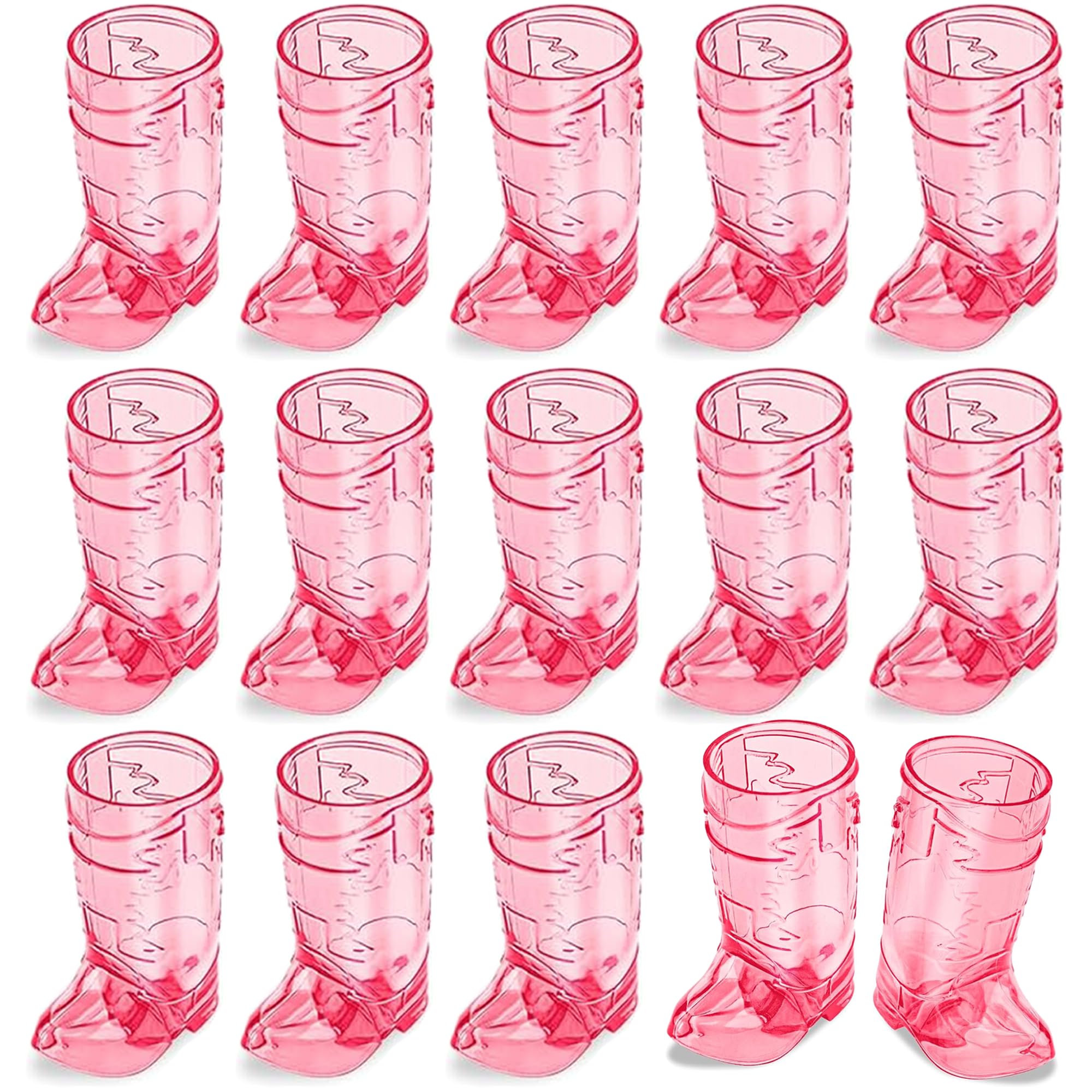 SAIAOKJ Cowboy Boot Shot Glasses, 15 Pcs 1 Oz Plastic Boot Cups (Rose Red)