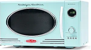 Nostalgia Retro Countertop Microwave Oven, 0.9 Cu. Ft. 800-Watts with LED Digital Display, Child Lock, Easy Clean Interior, Aqua