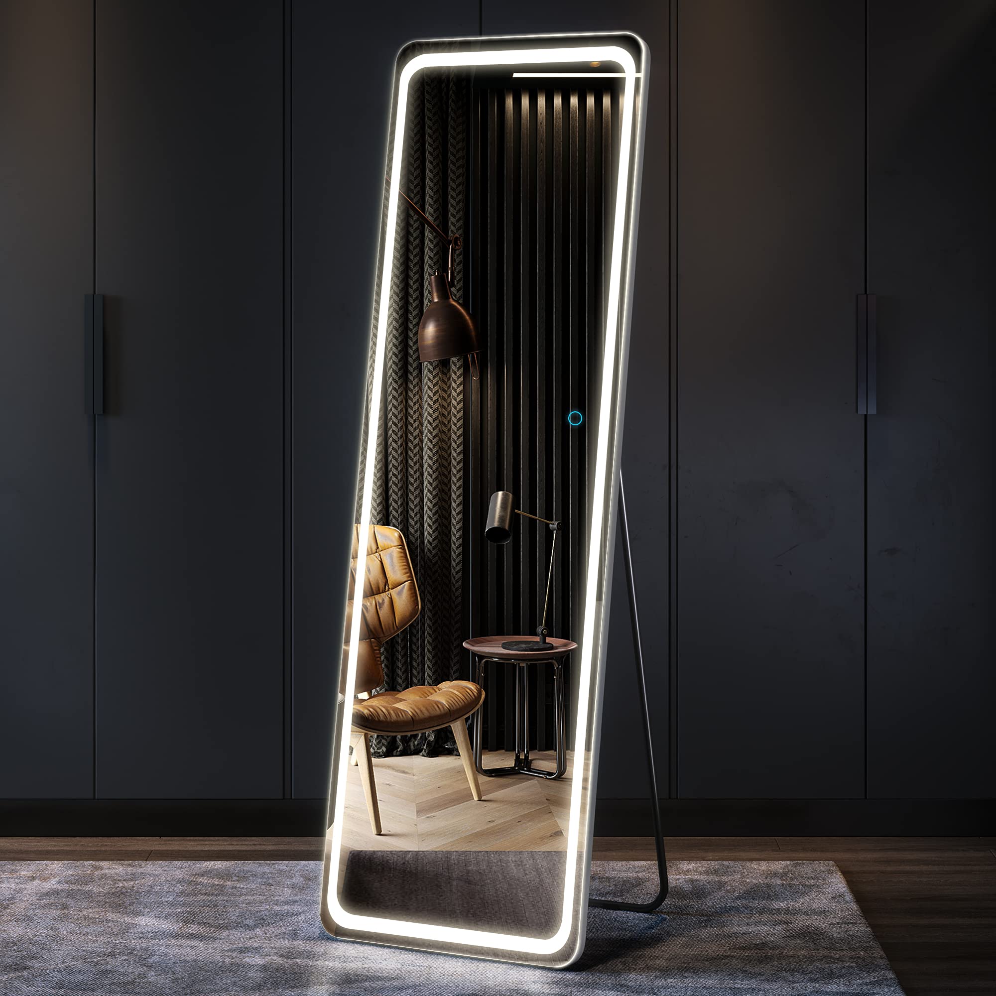 LVSOMT Full Length Mirror with LED Lights, Free Standing Tall Mirror