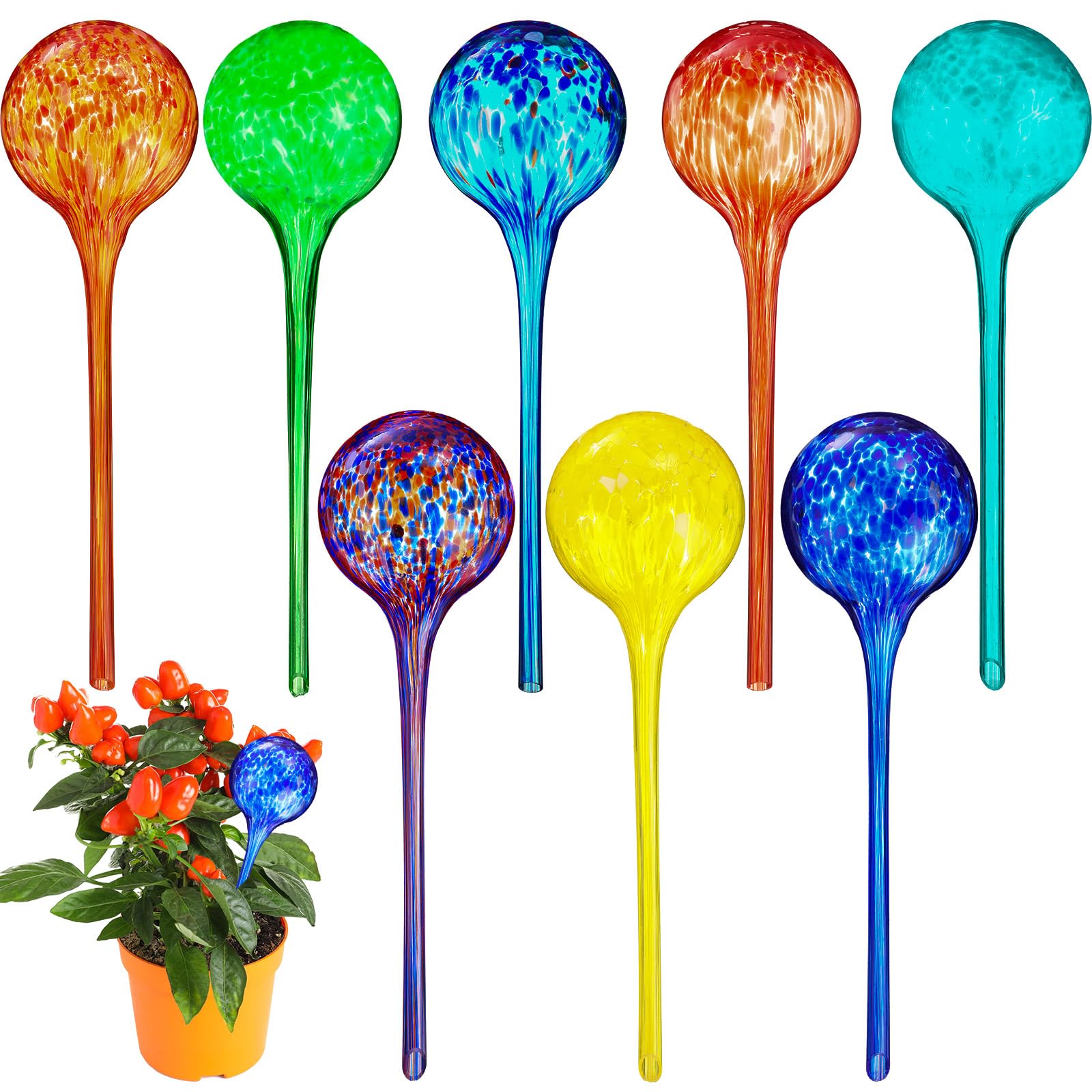 Yaomiao 8 Pcs Large Self Watering Globes 3.5 x 12 Inch Plant Watering Planter Insert Plant Watering Bulbs Colorful Water Globes for Outdoor Plant Self Watering Devices Holds 300 ml of Water