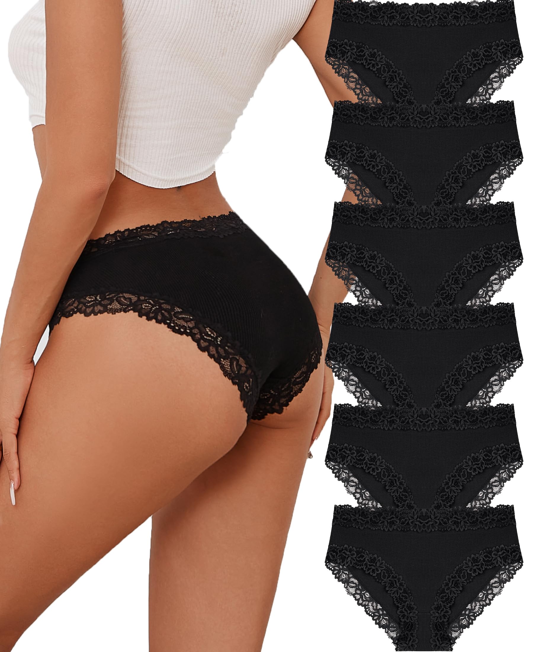 ALL OF SHE 6er Pack Baumwolle Unterwäsche Frauen Brazilian Slip Spitze Unterhose Damen Panties Sexy Hipster Cheeky Women Underwear Mehrpack S-XL