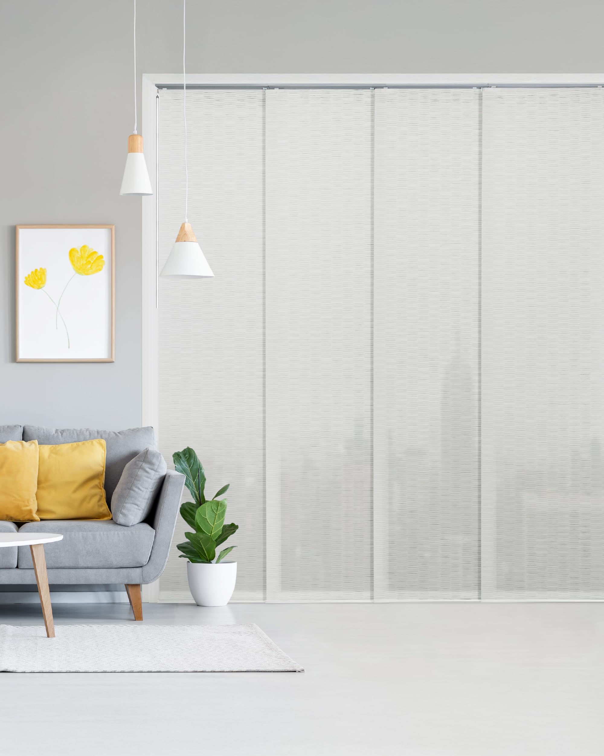 Adjustable Sliding Room Dividers Panel Blinds, Vertical Window Blinds, Door Blinds, Extendable Track from 45.8" to 86" W, Trimmable Panel Curtains Up to 96", Semi Privacy, Snowdrop