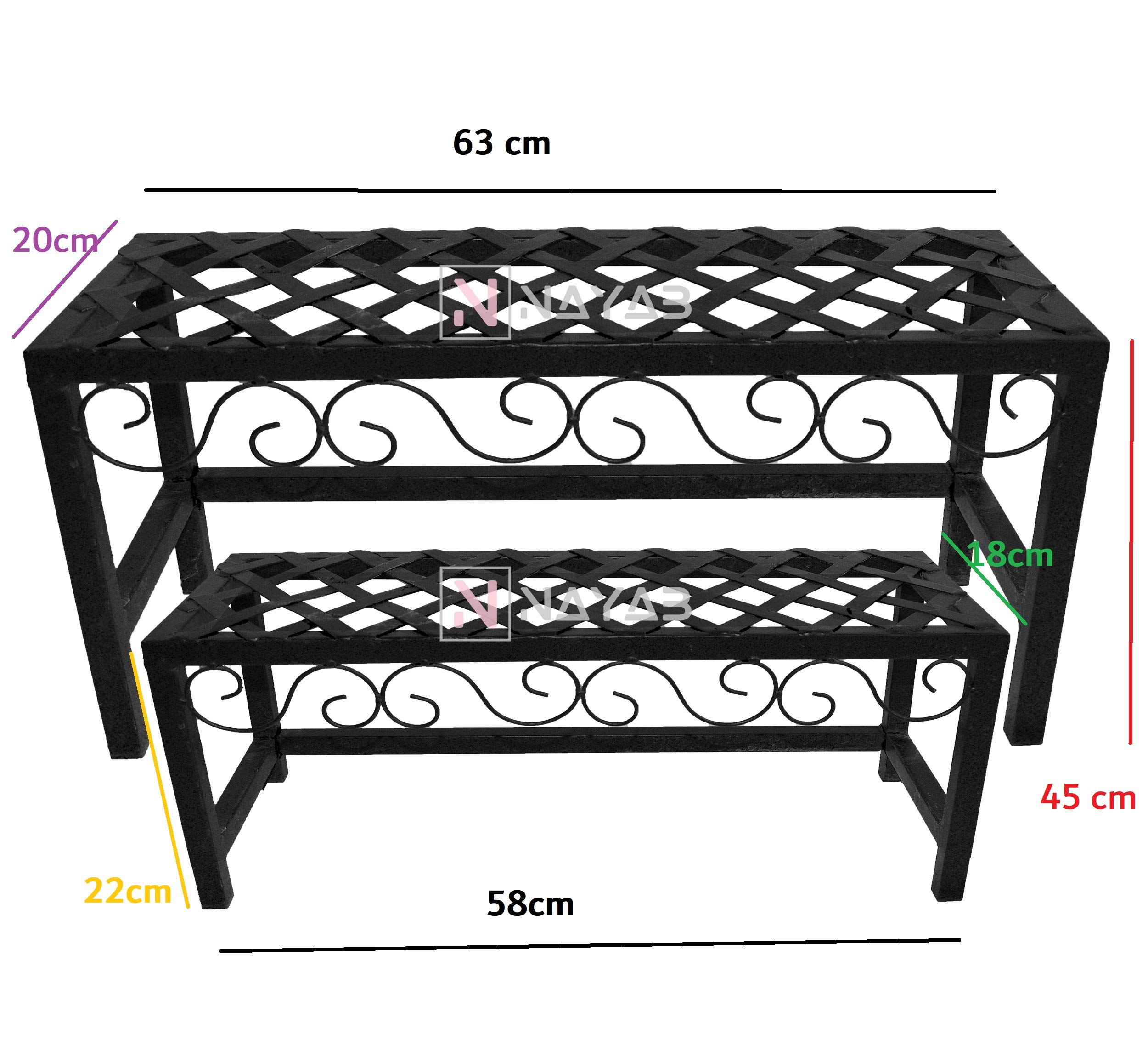 NAYAB Iron Plant Stand - Scroll Design Flower Pot Display -2