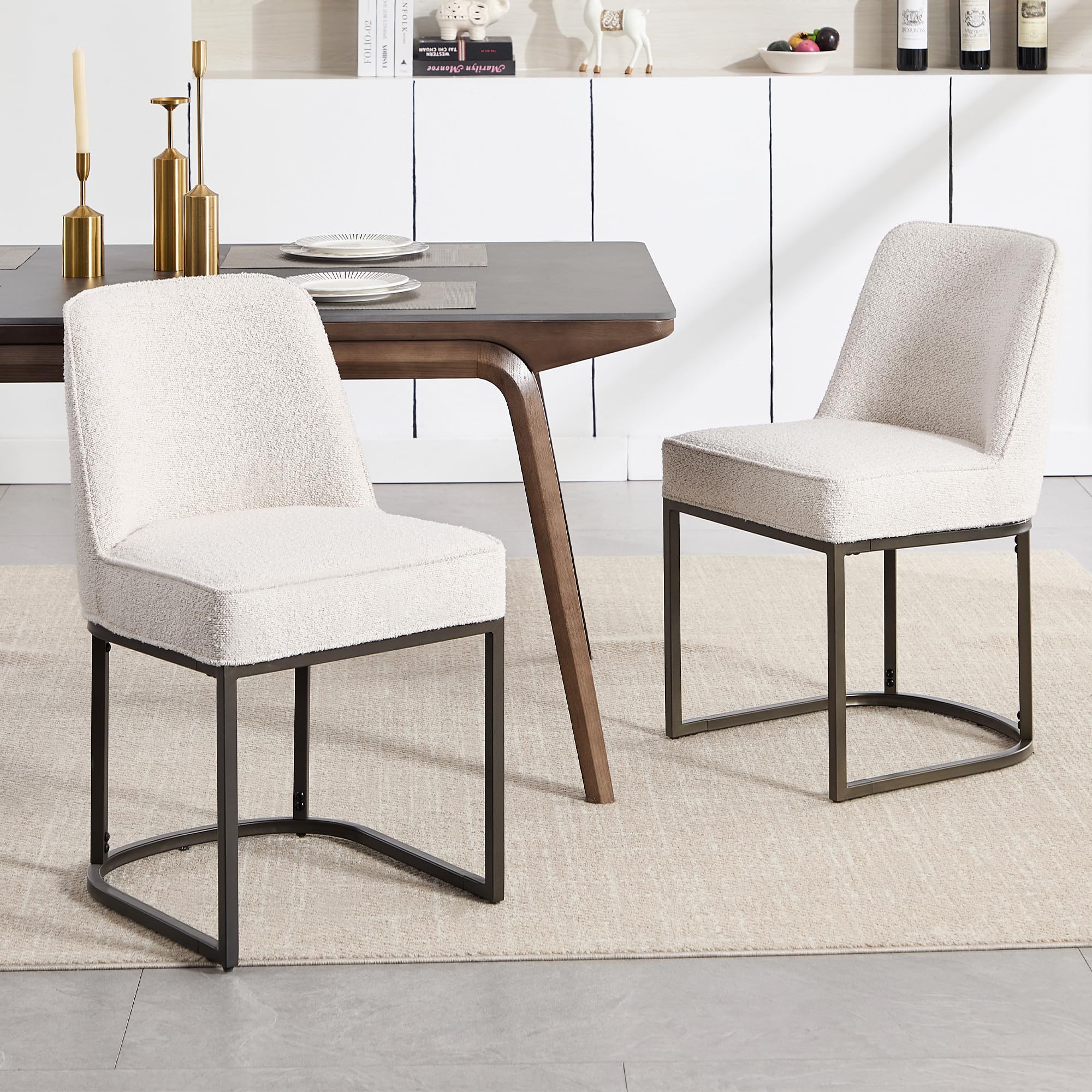 BFZ Dining Chairs Set of 2, Upholstered Mid Century Modern Dining Room Chairs with High Back and Metal Legs, Fabric Armless Chairs for Kitchen, Living