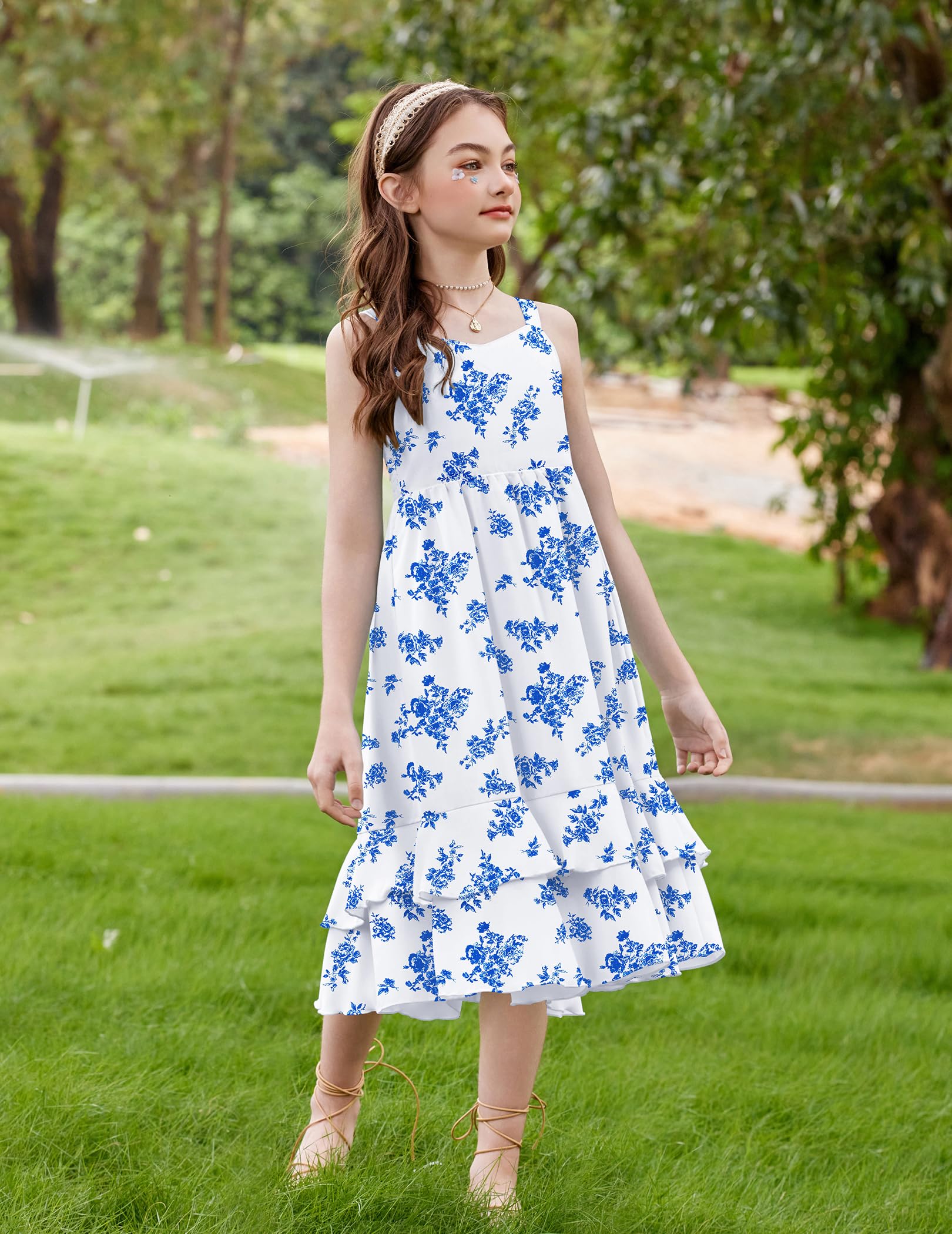 Arshiner Girls Cami Summer Dress Casual Sleeveless Sundress with Pockets for 5-14 Y — view 6