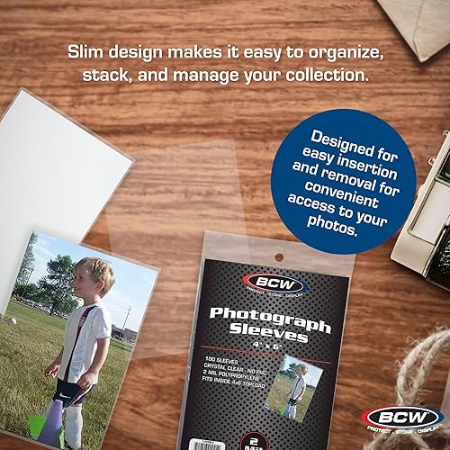 Miniatura 5 de BCW Fundas para fotografías de 4 x 6, 200 unidades, polipropileno transparente de calidad de archivo, sin ácidos para impresiones artísticas,
