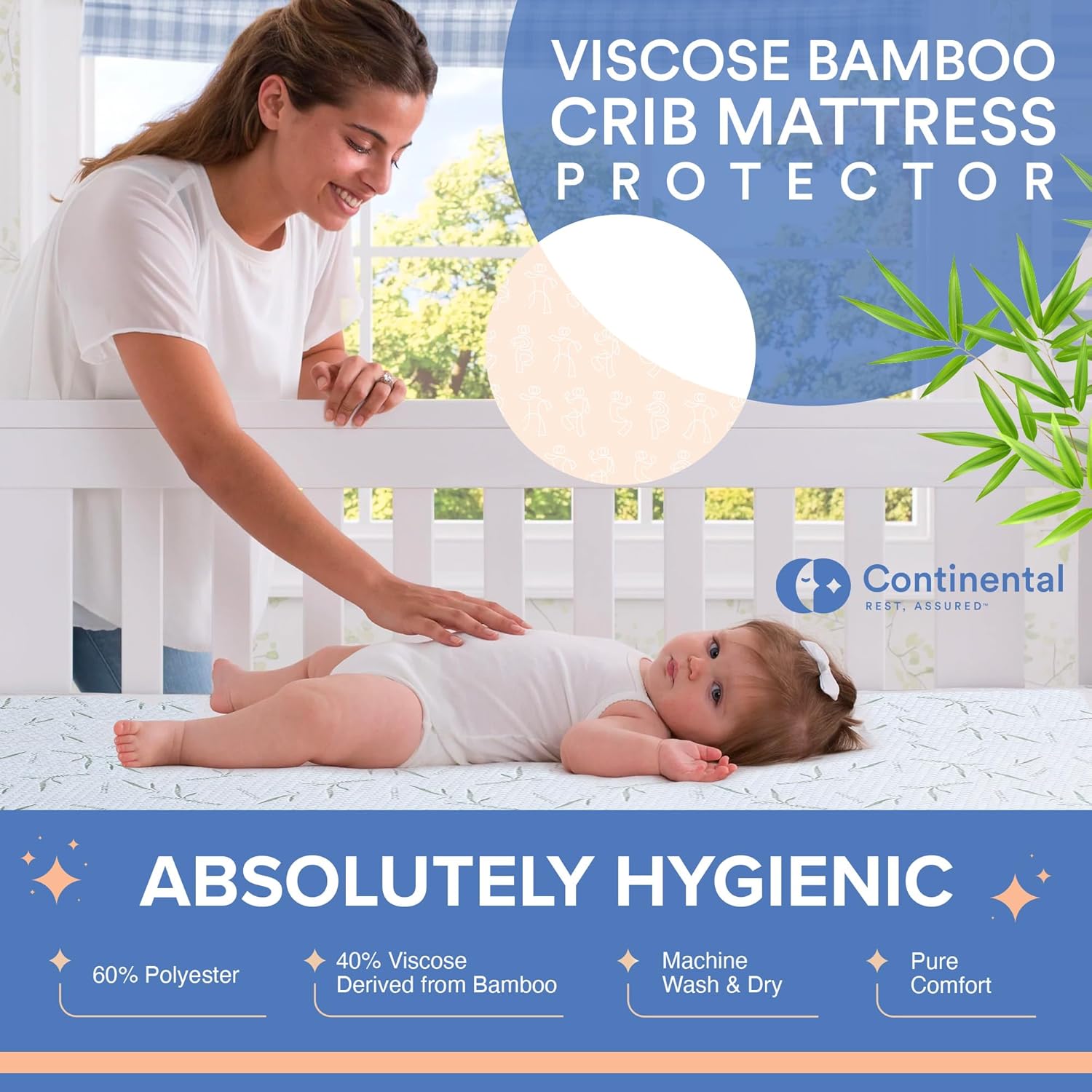 Continental Bedding Flat Toddler Viscose Derived from Bamboo Mattress Protector – Waterproof Layer, 60% Polyester 40% Viscose from Bamboo, No Skirt, Soft & Breathable – Fits Crib & Toddler Bed 28x52