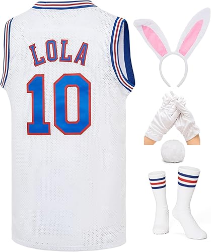Camiseta de baloncesto para hombre #1 Lola #10 Space Movie Jersey deportivo Jersey Blanco XS-XXL, Blanco