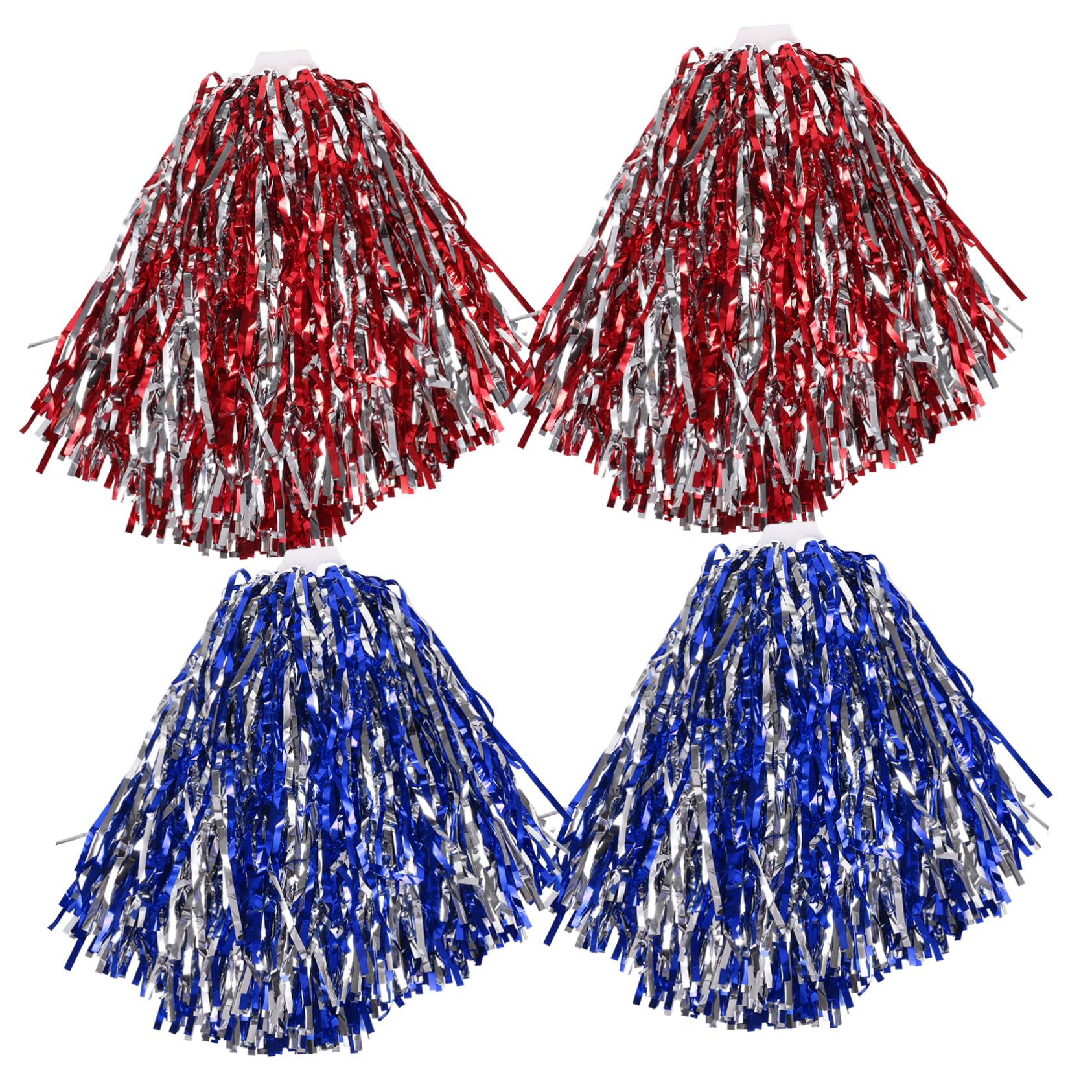 Mikikit Cheerleading Accessories 4pcs Plastic Pom Poms Eye-catching Bright Colors for Dance Sports Parties