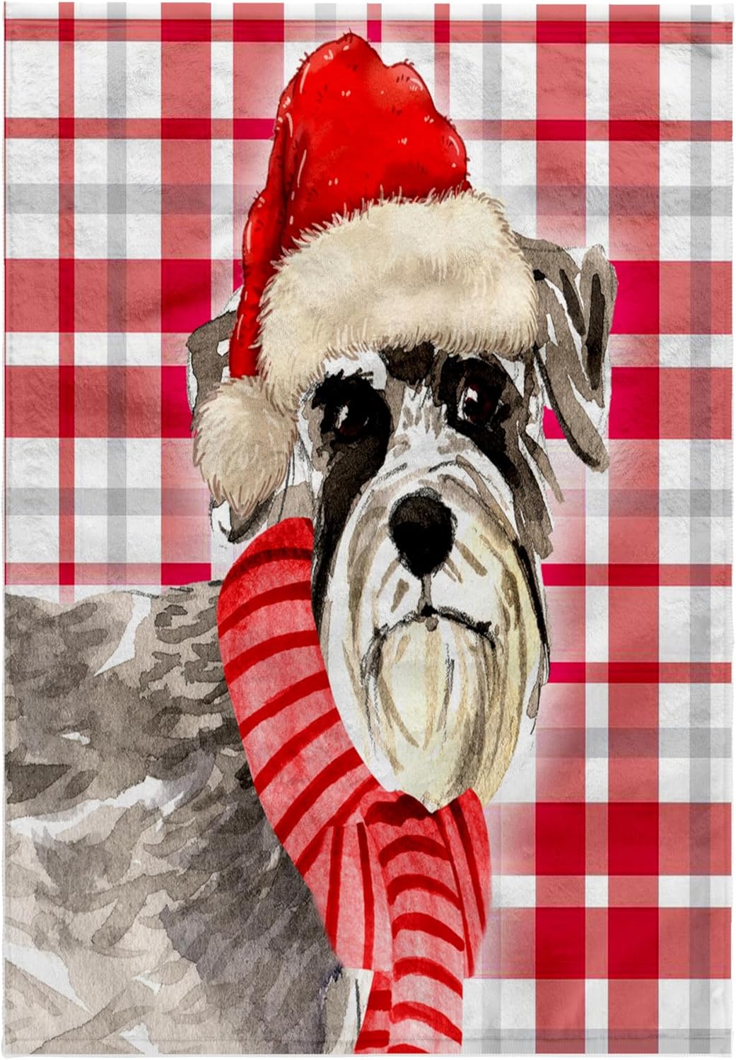 3dRose Festive Red and White Holiday Plaid and Schnauzer Christmas Dog 22x30 Bath Hand Pool Towel