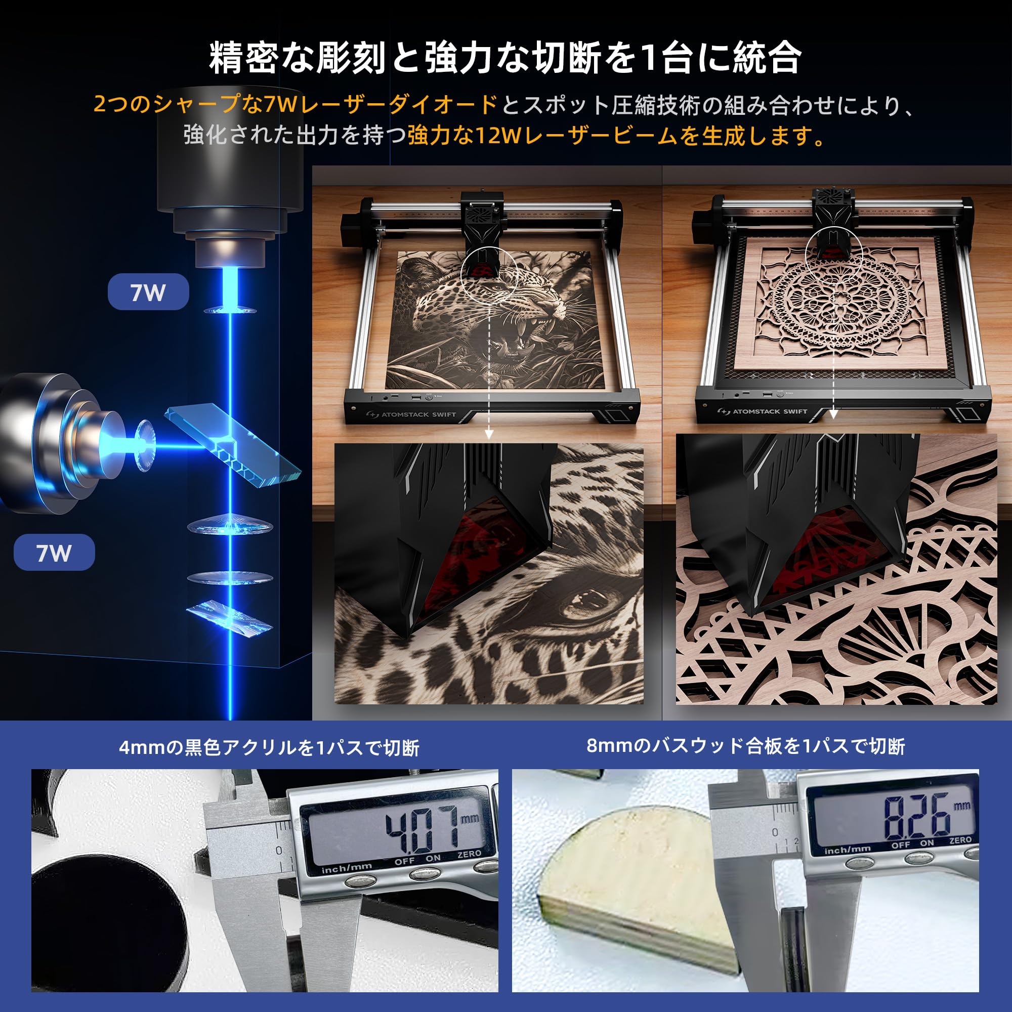 Amazon.co.jp: ATOMSTACK Swift 12W レーザー彫刻機 クラス2レーザー