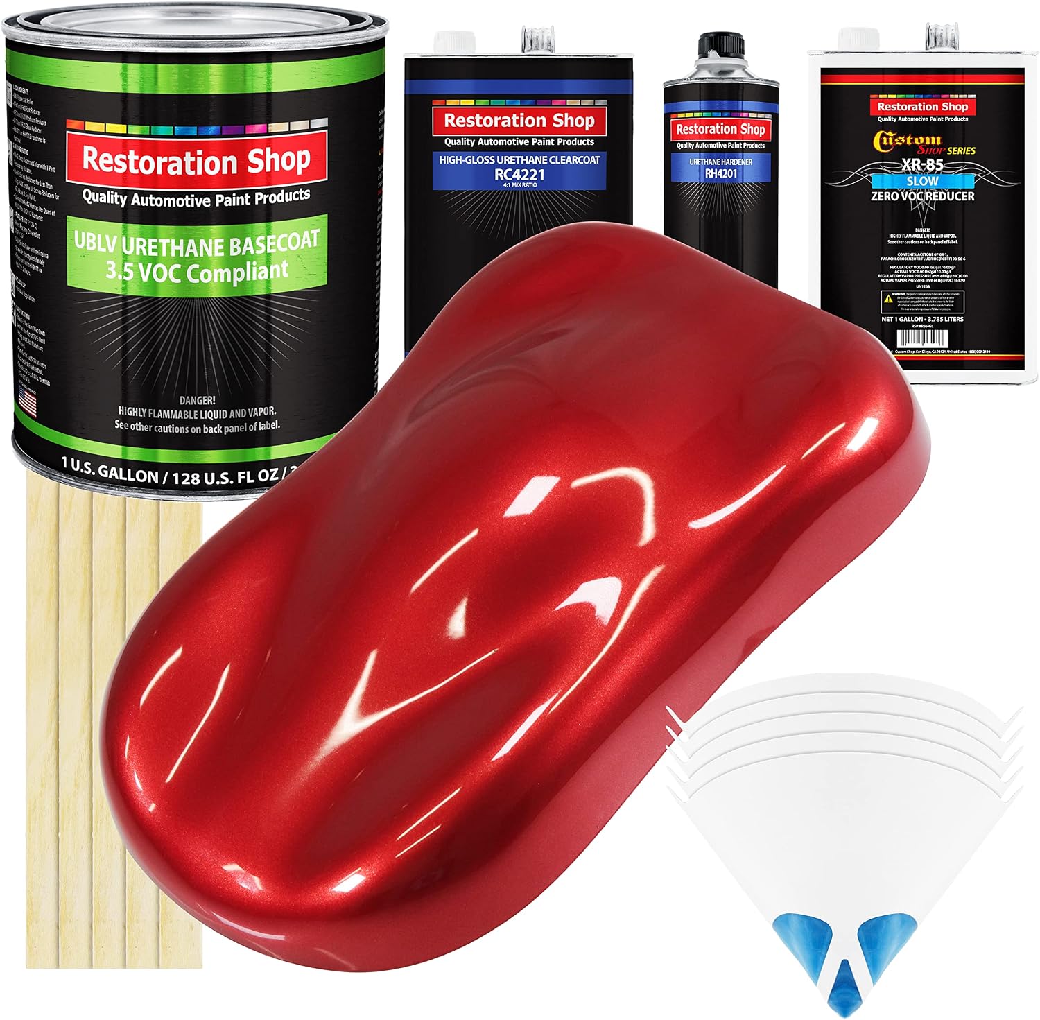 Restoration Shop - Firethorn Red Pearl Low VOC Urethane Basecoat with Clearcoat Auto Paint - Complete Slow Gallon Paint Kit - Professional High Gloss Automotive, Car, Truck Refinish Coating