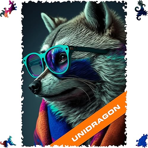 UNIDRAGON Rompecabezas de madera originales  Colección Pop Art Glow Up  Bandit  Rompecabezas de mapache de 500 piezas, hermoso paquete de regalo,