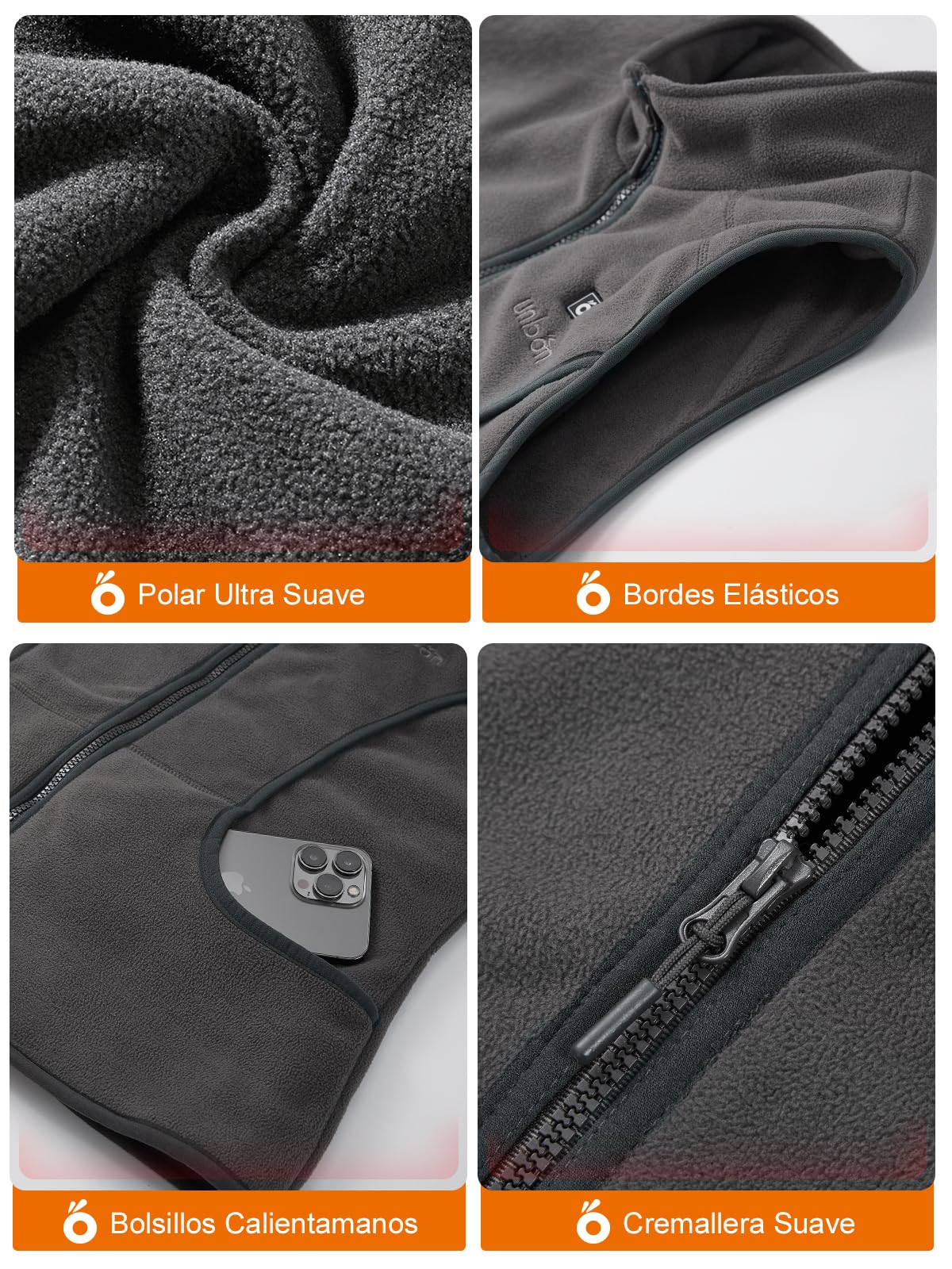 UNBON Chaleco Calefactable Mujer, Chaleco Calefactable Polar con Batería USB 10000mAh, Chaleco Térmico Eléctrico Calefactor con 3 Temperaturas 6 Zonas de Calefacción para Moto Caza Trabajo