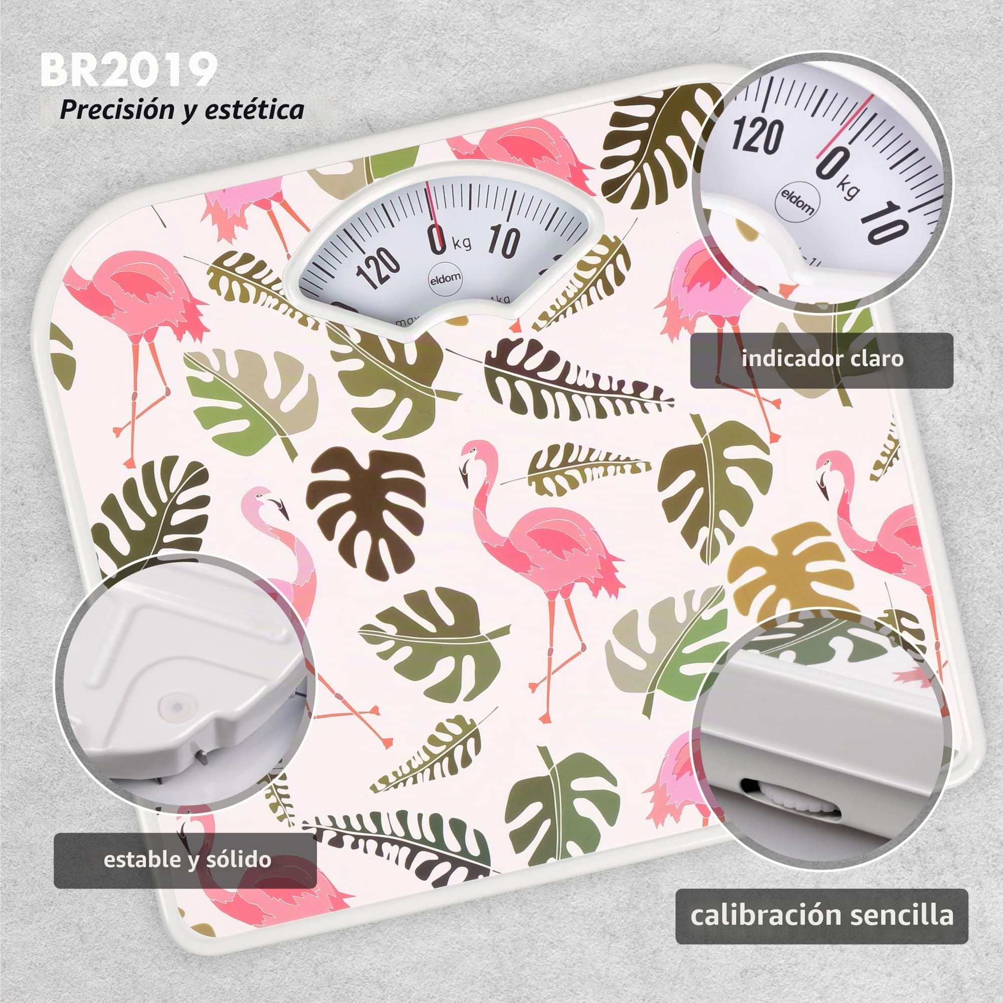 Báscula mecánica tradicional analógica, escala para 130 kg BR2019, fácil calibración, carcasa de metal estable, fácil de leer, flamencos