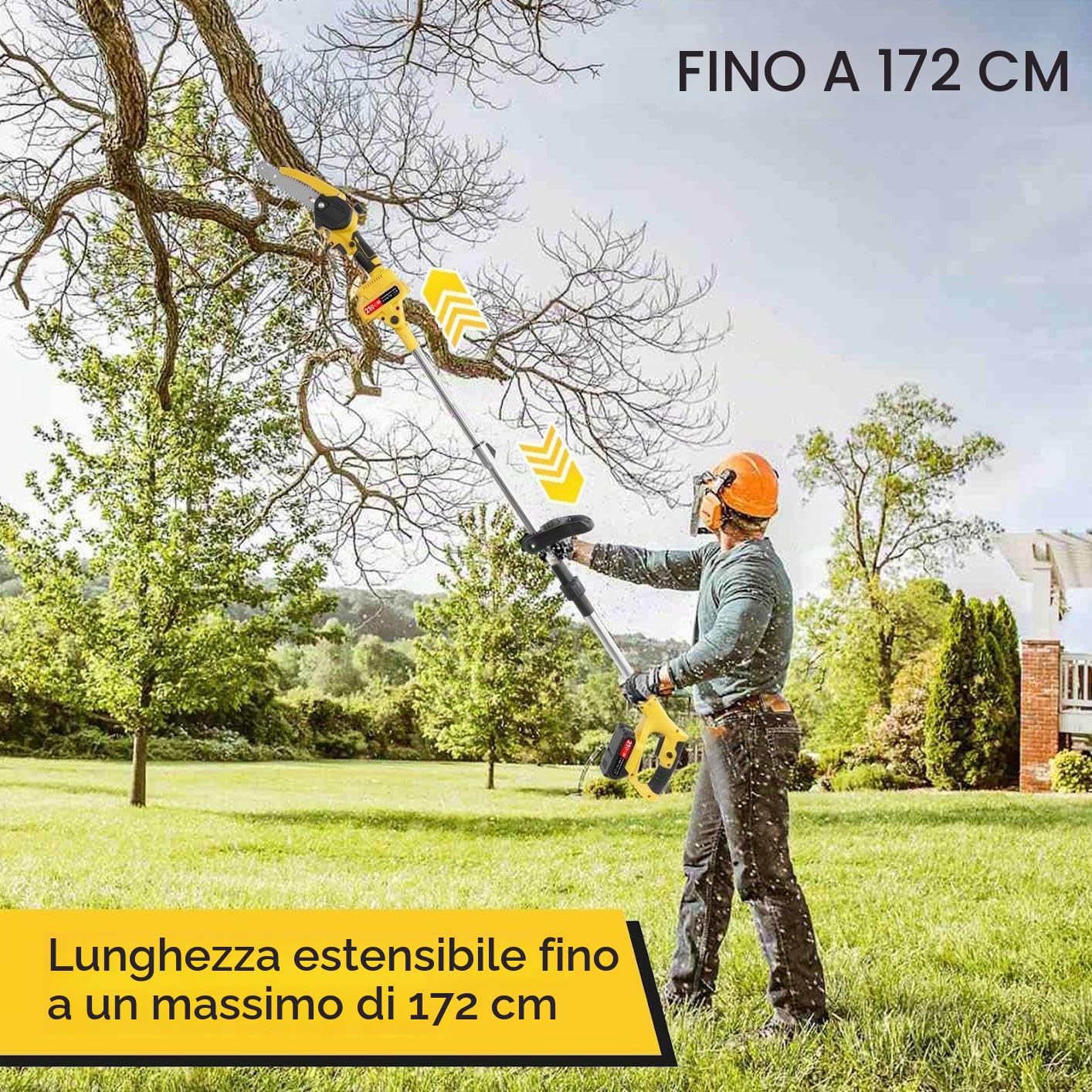 Potatore a batteria con 2 batterie da 2000mAh sega professionale | Motosega elettrica con asta telescopica 1,52-1,72m per il taglio dei rami in giardino