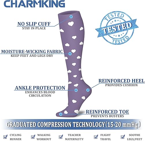 Miniatura 108 de CHARMKING Compression Socks for Women & Men Circulation (8 Pairs) 15-20 mmHg is Best Support for Athletic Running,Cycling