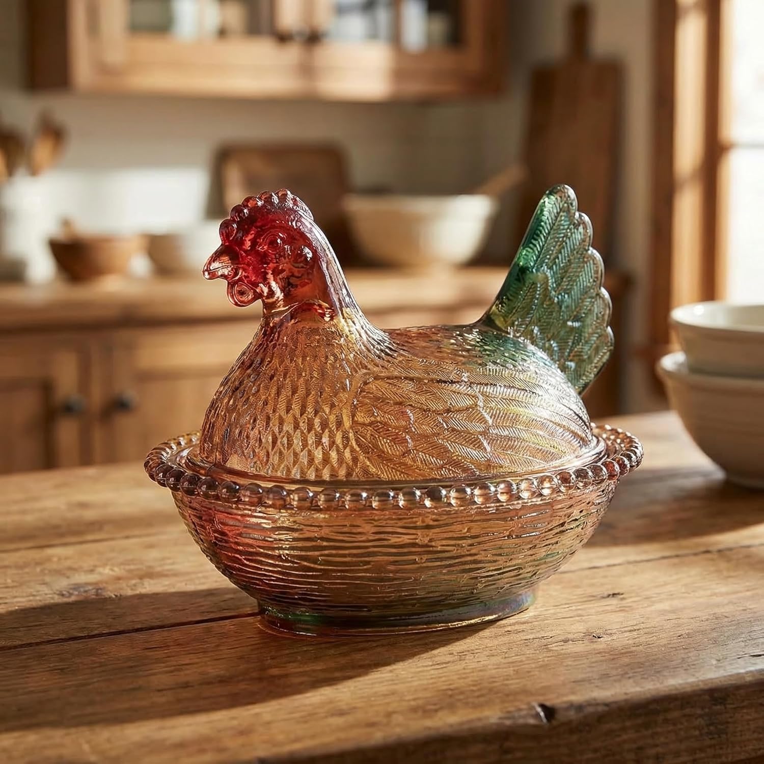 Garneck Vintage Candy Dish with Lid: Hen on Nest Glass Dish Chicken Shaped Candy Bowl Crystal Glass Storage Container for Kitchen Home Tabletop Decor