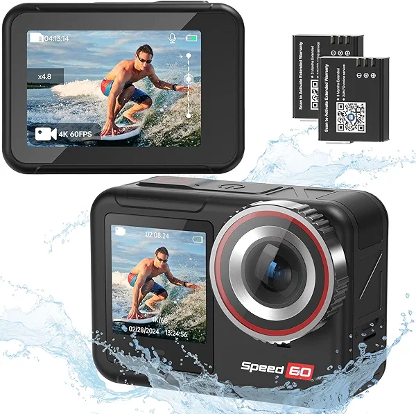 Hiicam Waterproof Action Camera 4k Underwater Camera,Sports Camera with Dual Screen&EIS&8X Zoom,4k Action Camera with Waterproof Case&Remote Control&Microphone for Video Recording/Vlogging/Diving
