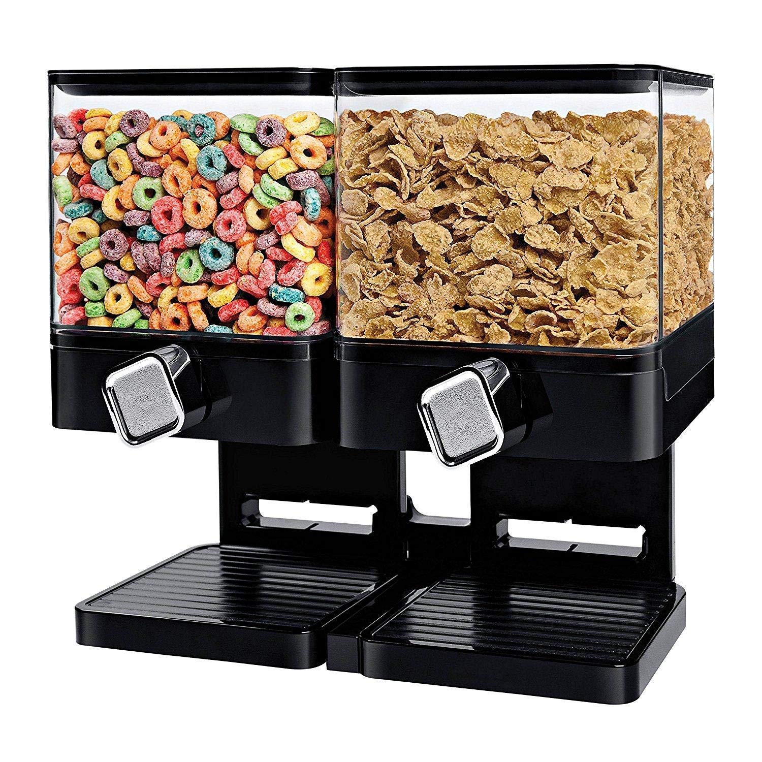 Storage Double Dry Food Snack Container Kitchen Canister Black,Cereal Dispenser[MUFAENS]