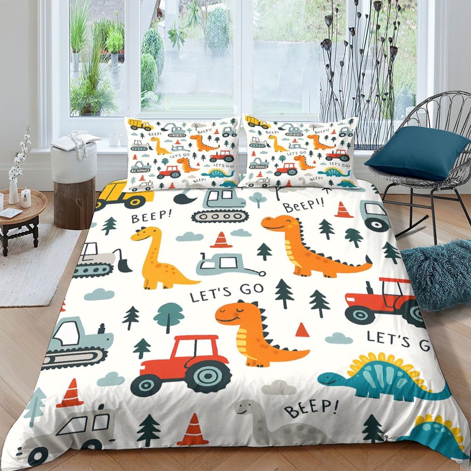 Ctjqhvkz Style-8 3D Printed Dinosaur Tractor Fitted Sheet Microfiber Soft Anti-Slip Bed Cover For Bedroom Guest Room Decor Single（135X200cm）