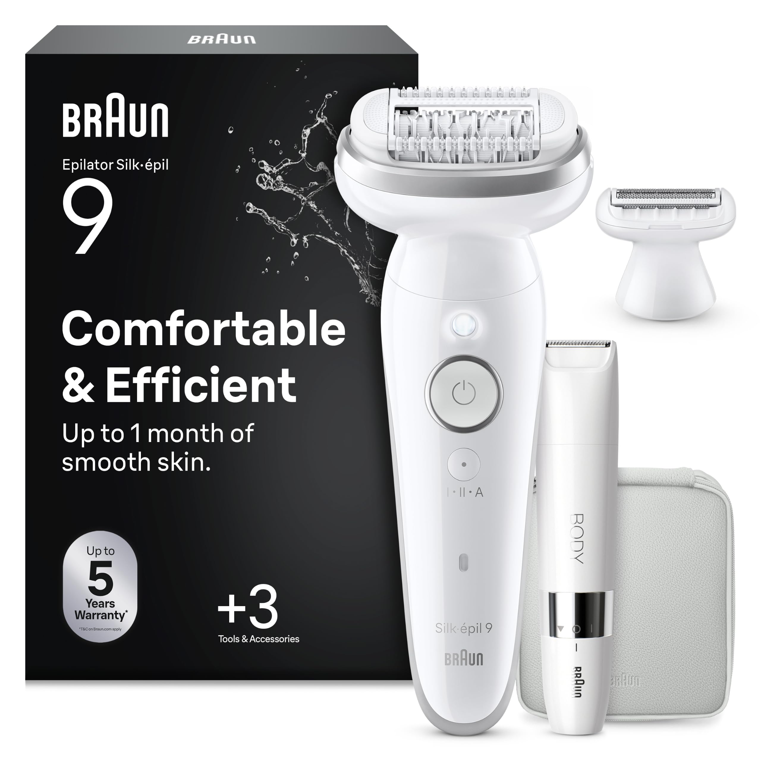 Braun Silk·épil 9 Epilator for Women, 9-441, White/Silver - Pivoting Head for Easy Hair Removal, Wet & Dry Use, Lady Shaver Head, Trimmer Comb, Lasting Smooth Skin, EU Plug