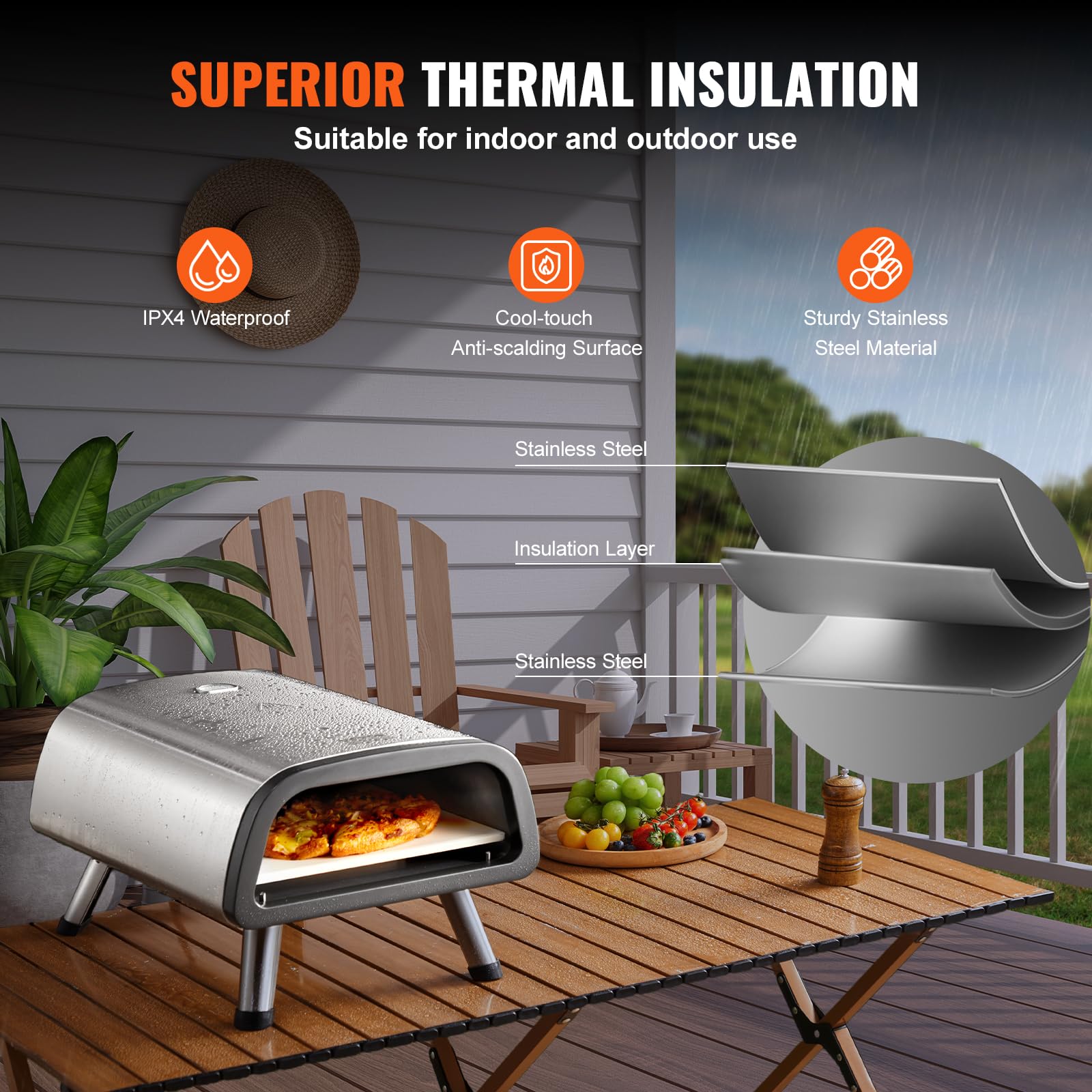 VEVOR Four à Pizza de Comptoir, Four Électrique Capacité 12 po, en Acier Inoxydable, avec Pierre à Pizza et Spatule, Chauffe jusqu'à 454 ℃, pour Restaurant, Maison, Camping, Intérieur et Extérieur