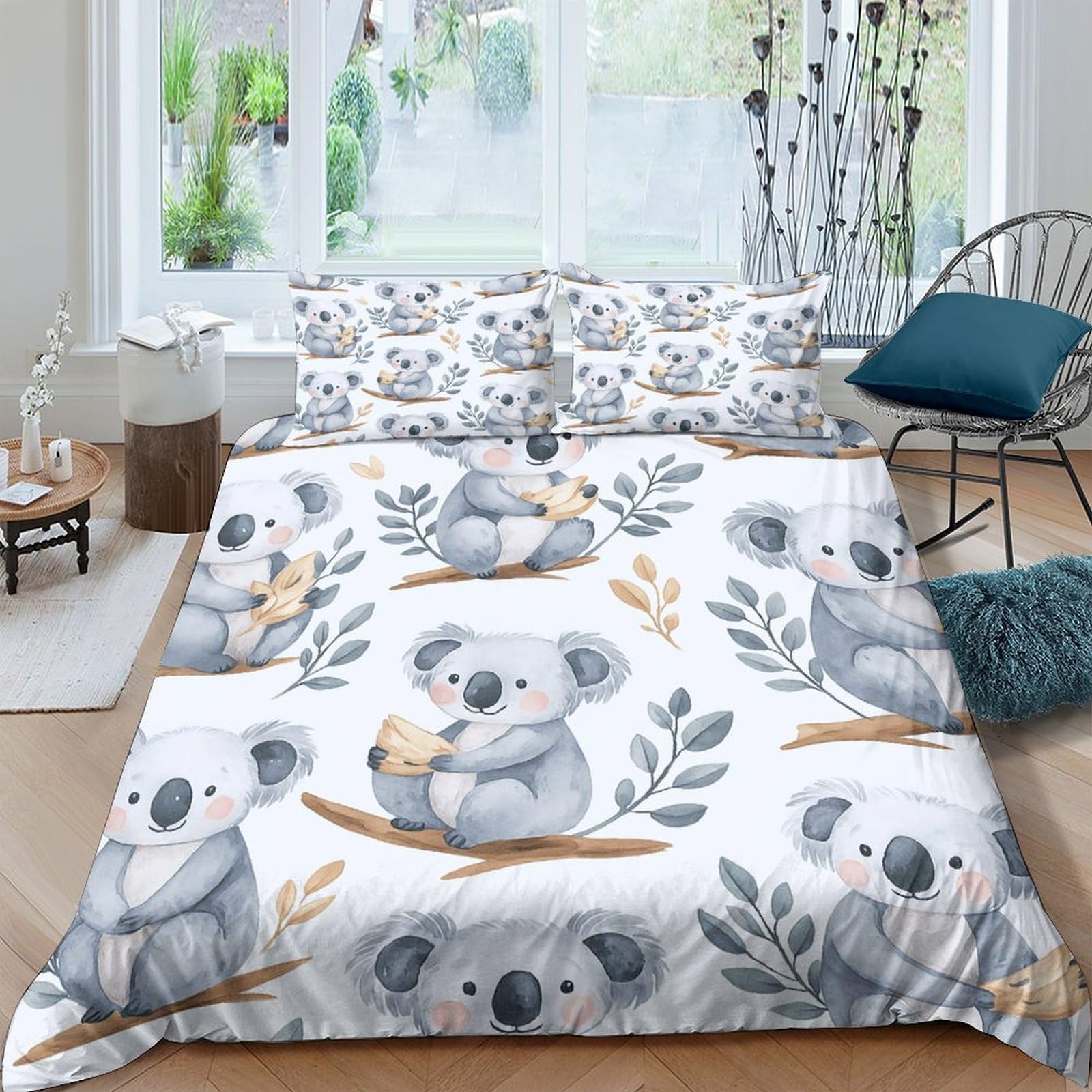 Ctjqhvkz Style-4 3D Printed Koala Family Fitted Sheet Microfiber Soft Animal Tree Branch Bed Cover For Bedroom Guest Room Decor Single（135X200cm）