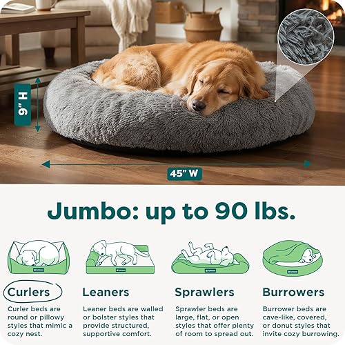 Miniatura 3 de Furhaven cama para mascotas, para perros y gatos, cama redonda, acolchada y muy relajante con forma de dona y pelo sintético largo y afelpado, con