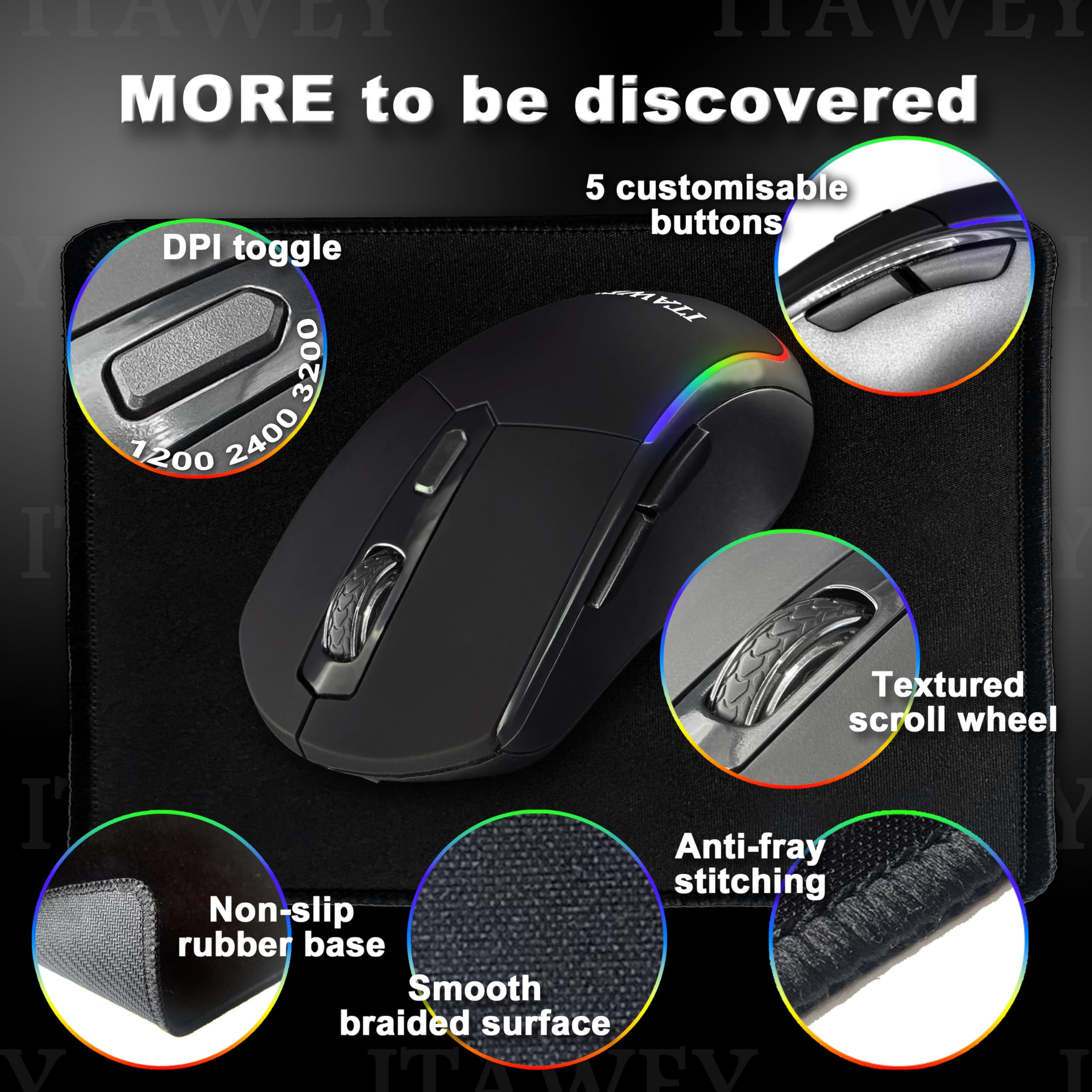 Mouse senza fili con LED a colori, Bluetooth 5.2 Dual Mode e ricevitore USB 2.4G, 6 pulsanti, ricaricabile, silenzioso, alta precisione con 3200 DPI, PC, laptop, tablet, nuovo modello