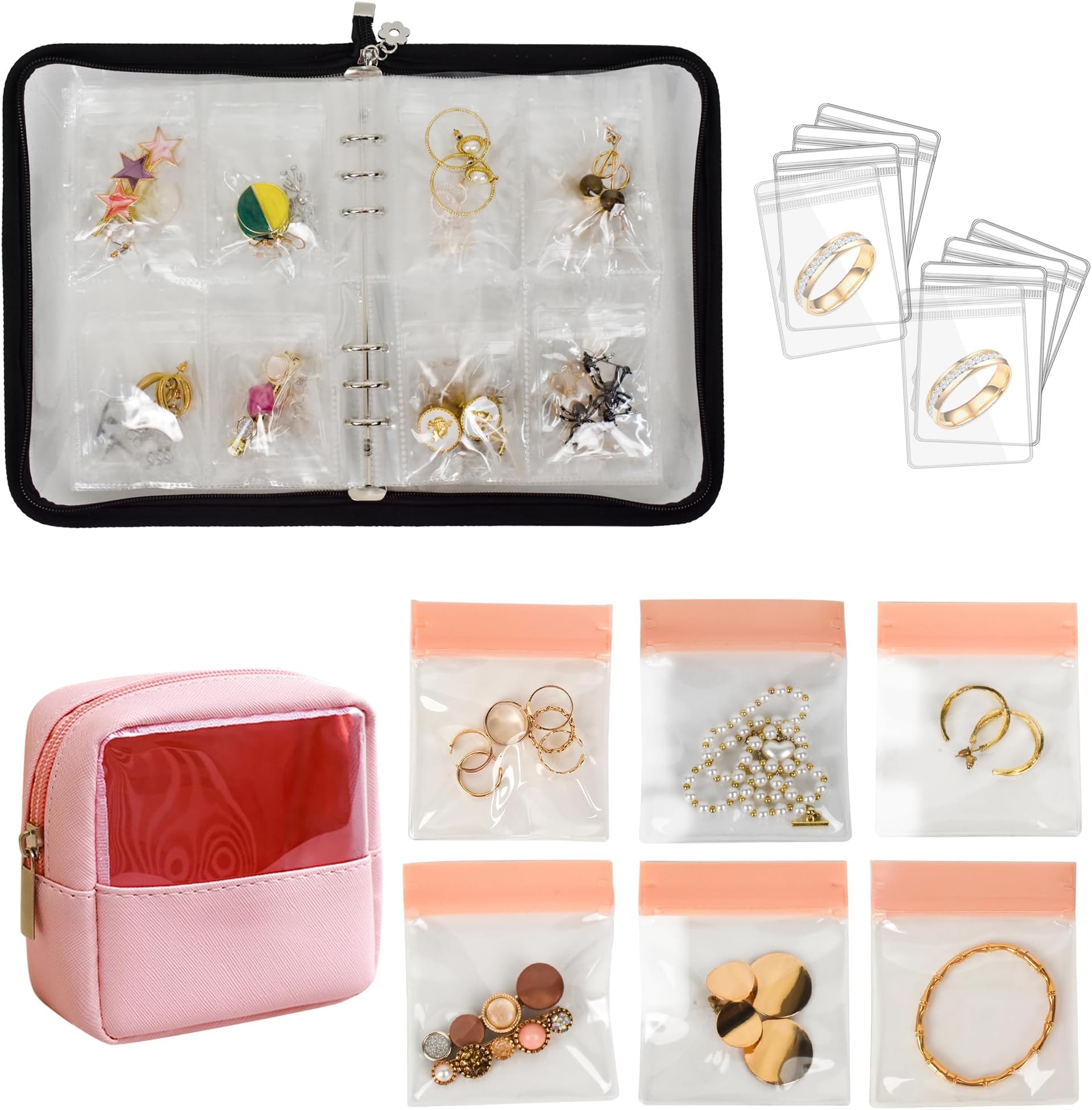 LingLingoTravel Jewelry Organizer Case with Small Clear Jewelry Pouch