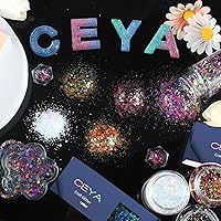 Vista 6 de Ceya - Purpurina gruesa camaleón, 100g/3.5oz Polvo de purpurina para manualidades con cambio de color de sirena, copos de lentejuelas iridescentes