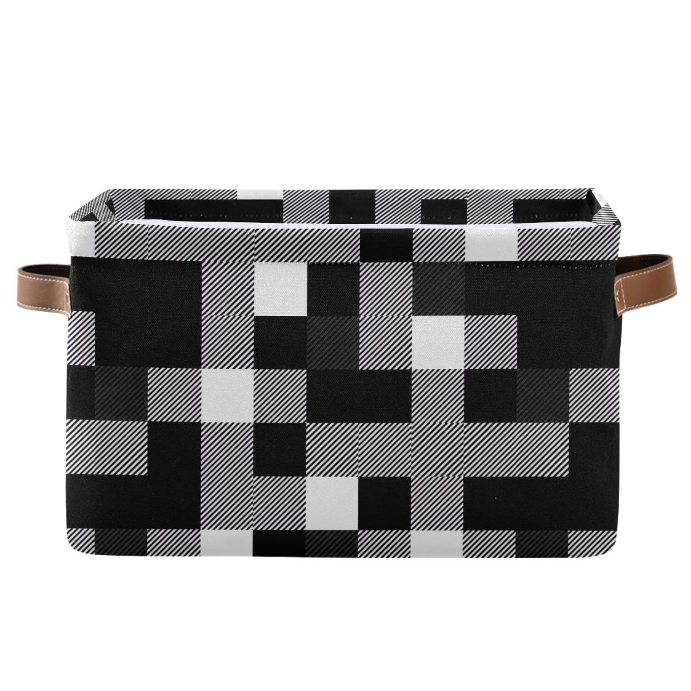 Panier de rangement pliable à rayures | Grand bac en tissu noir et blanc