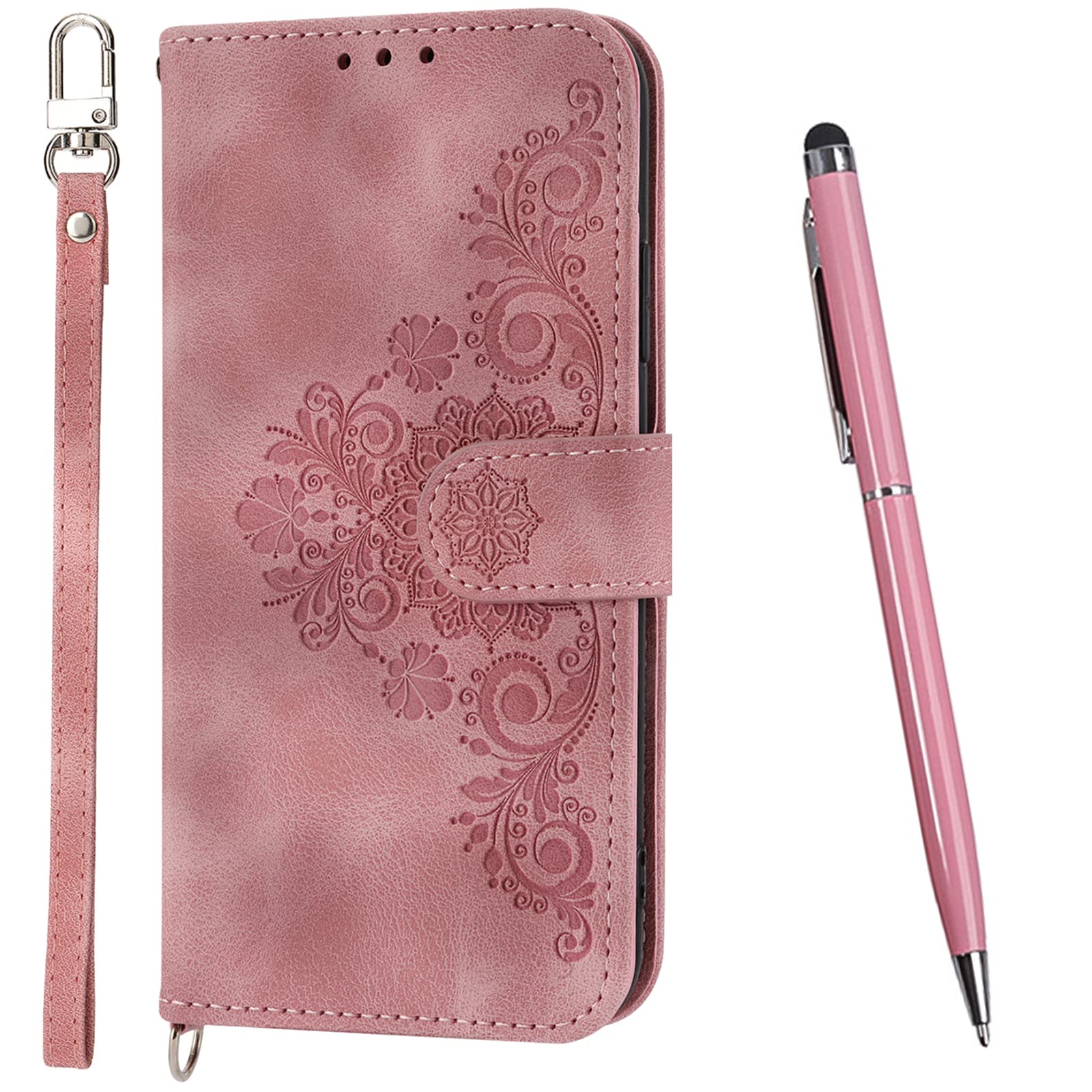 TOUCASA Compatible with Google Pixel 6A Case, PU Leather Flip Wallet Phone Case Cover Silicone Shockproof Bumper Cover Stand View Cover with Card Slots Magnetic Phone Case For Google Pixel 6A (Pink)