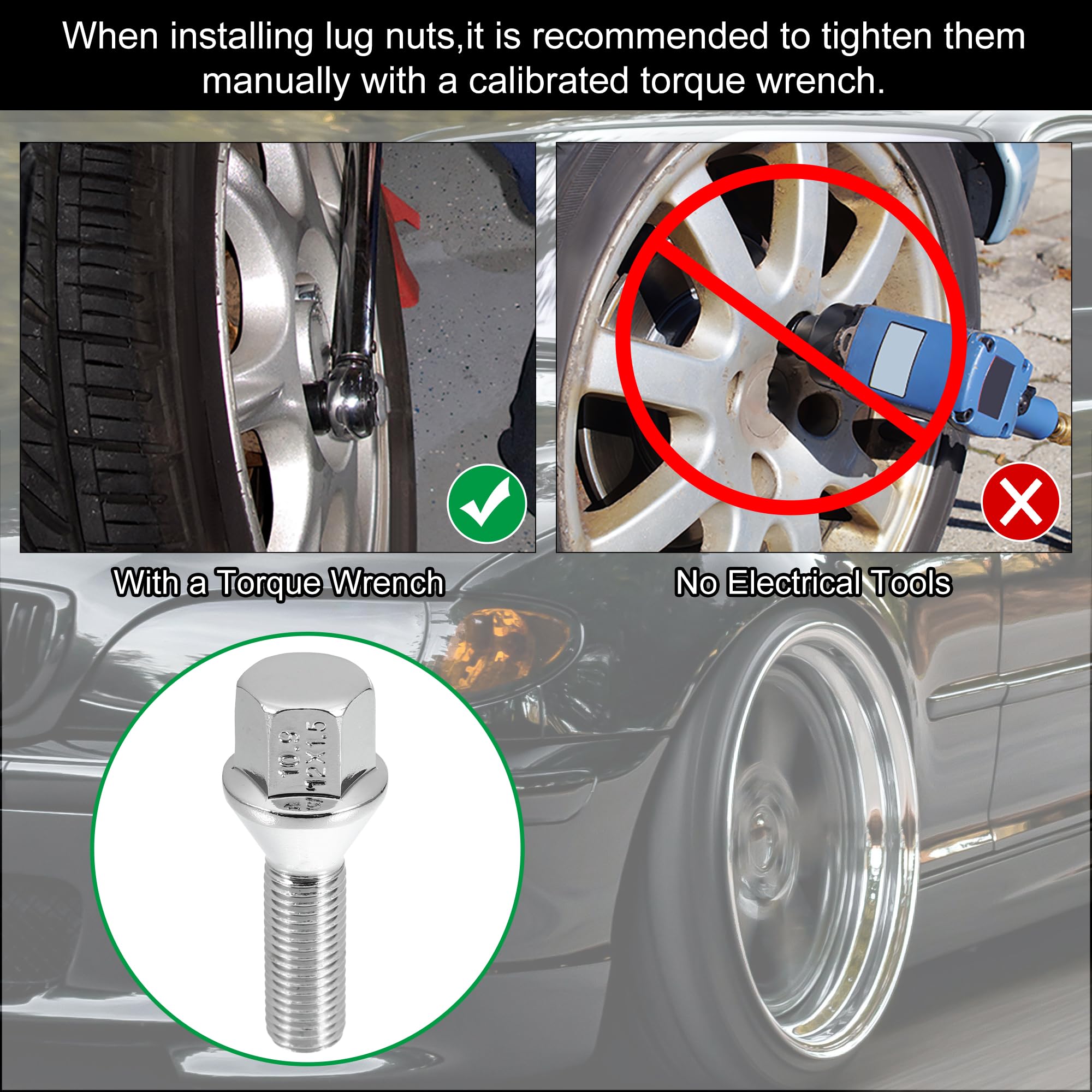 QUARKZMAN M12 x 1.5 Ruota Bulloni Conicità 60° Bulloni Capocorda Dadi Ruota Borchie Set 8pz