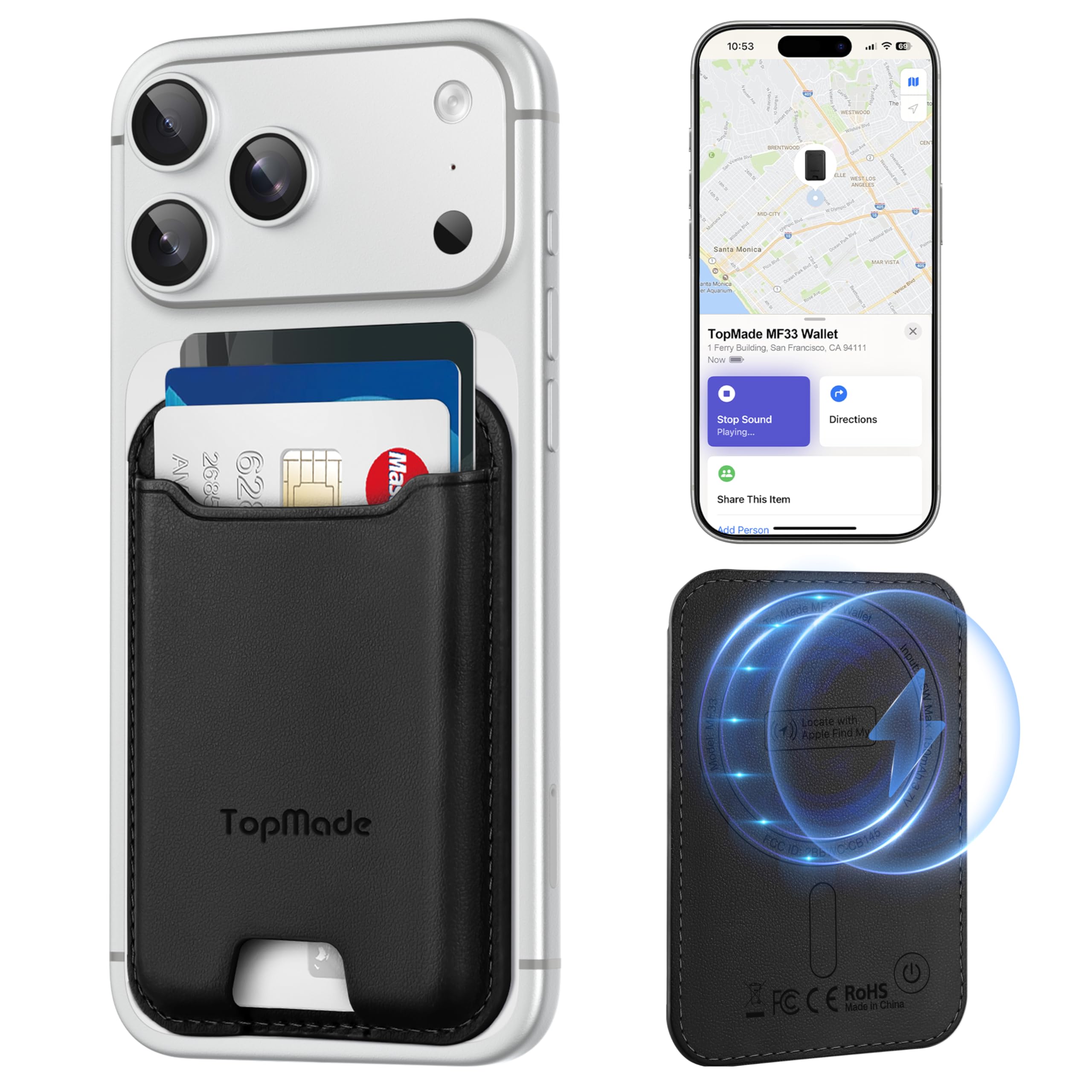 Photo 1 of for Magsafe Wallet, Works with Apple Find My, Strongest Magnetic Wallet for iPhone 17/16/15/14/13/12 Series, Leather Magnetic Card Holder with Powerful Magnets, RFID Blocking, Fit 4 Cards, Black