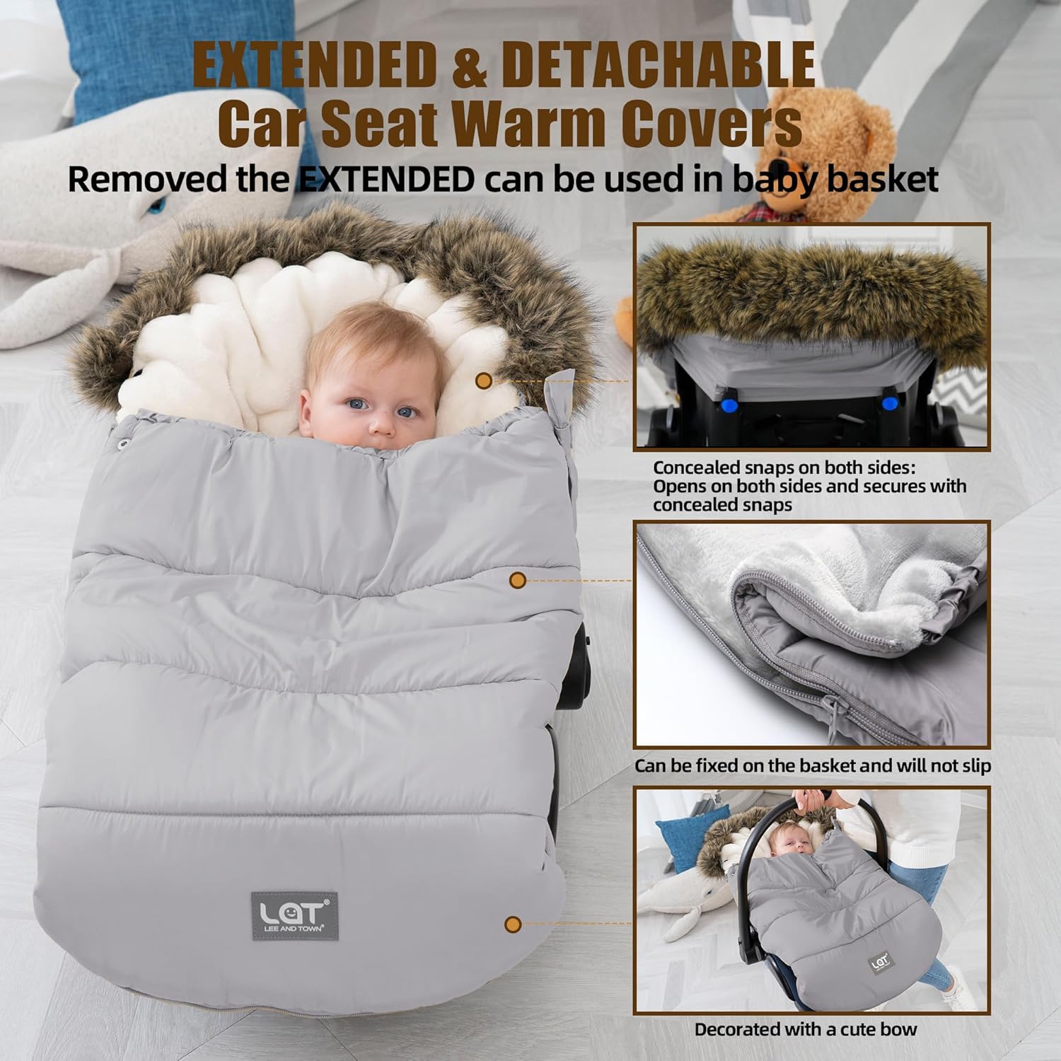LAT Baby Warm Bunting Bag Universal,Extended and Removable,Stroller Sleeping Bag Cold Weather,Waterproof Toddler Footmuff - Image 7