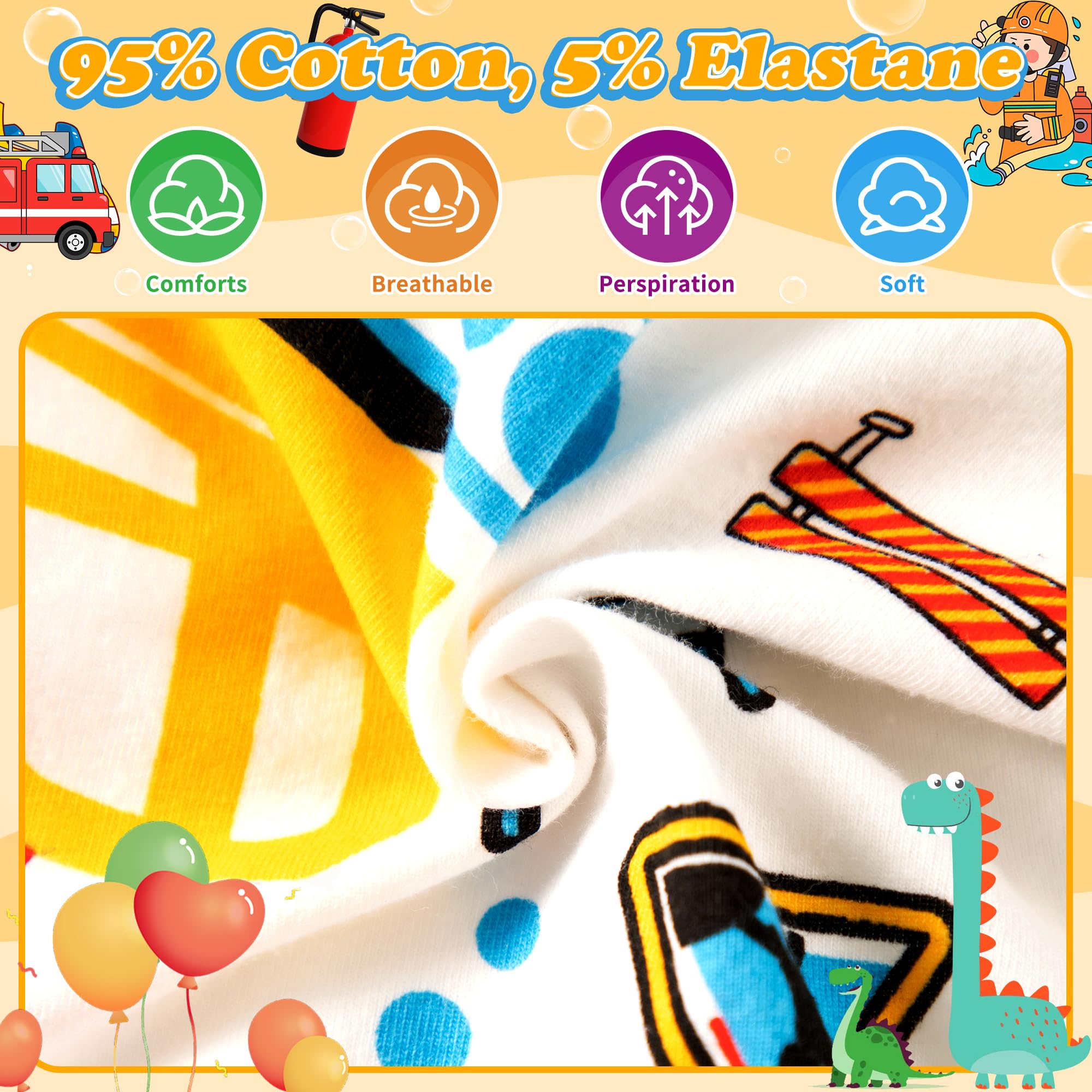 Calzoncillos Niños Infantil Algodón Bóxer 8 pack Dinosaurio Astronautas Excavadoras Coche Patrón Ropa Interior Elástica Tipo Bóxer Suave Transpirable Calzoncillo Conjunto para Pequeños 3-8 años