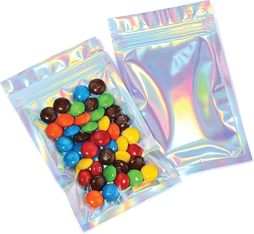 Bolsas de Mylar con cierre hermético de 3.3 x 5.5 pulgadas, 100 bolsas, holográficas de arco iris, bolsas sellables con sellado térmico para dulces