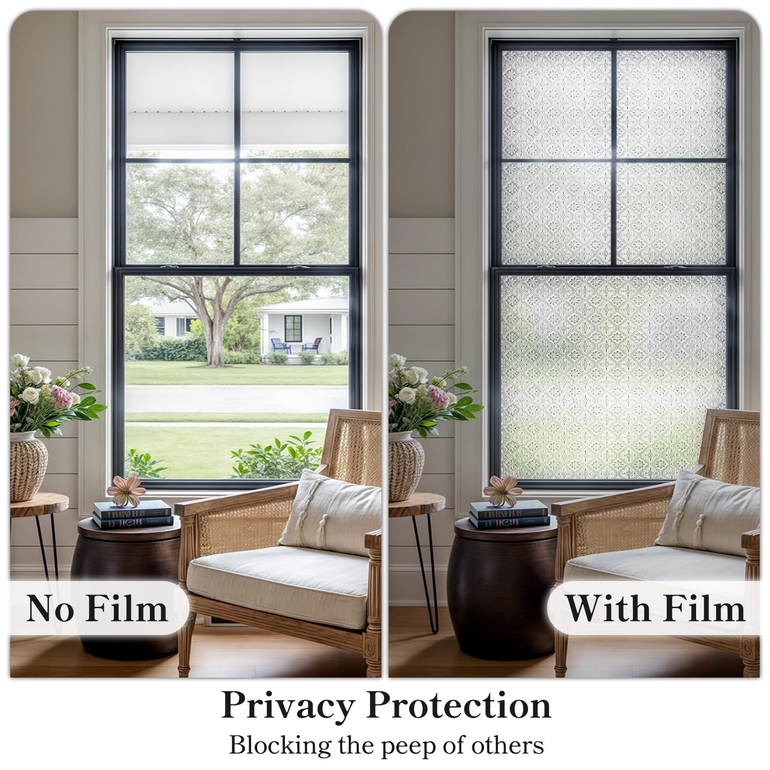 Qualsen Window Film Privacy 3D Flower Patterned Decorative Privacy Film for Glass Windows Static Cling Anti-UV Stained Glass Window Films for Home Office(60x200cm) - Image 4