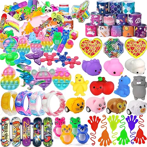 61 piezas de recuerdos de fiesta pop para niños, juguetes para ansiedad, juguetes de caja del tesoro para premios de aula, relleno de piñata, cofre