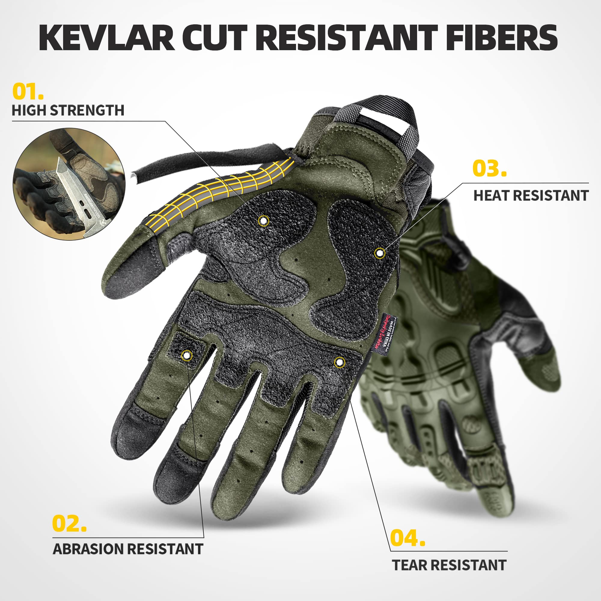 Zune Lotoo Gants Tactique Militaire, Gants Moto Respirants Compatibles avec Écran Tactile pour Homme Femme, Gants Kevlar Airsoft Militaire Anti Coupure pour Paintball Airsoft Motocross Randonné