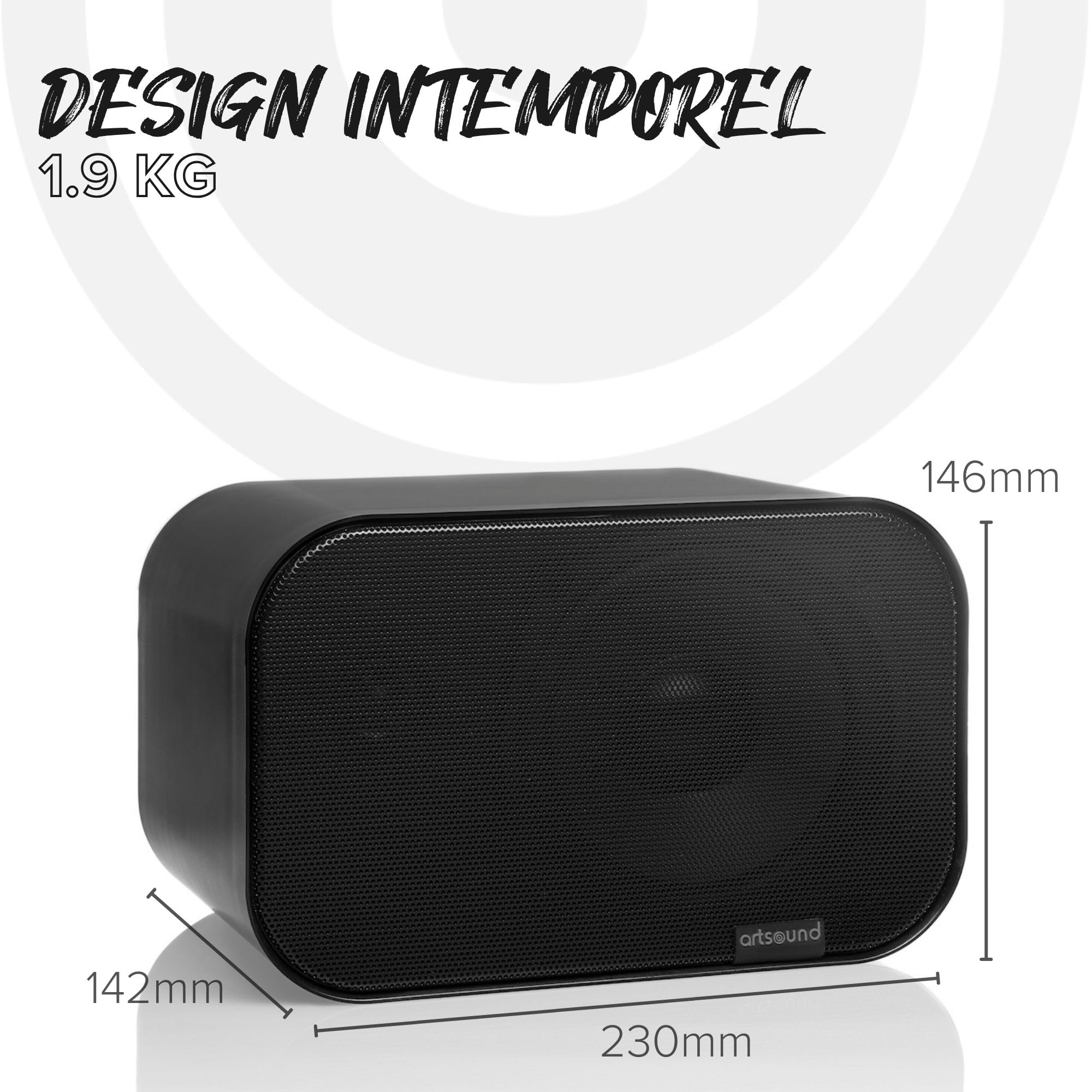 Artsound UNI40, Ensemble de 2 Enceintes passives, Enceinte HiFi 2 Voies, 20-100 Watts, Support Mural avec Articulation à rotule, Convient pour Les Grands espaces tels Que Cuisine, café, Magasin,