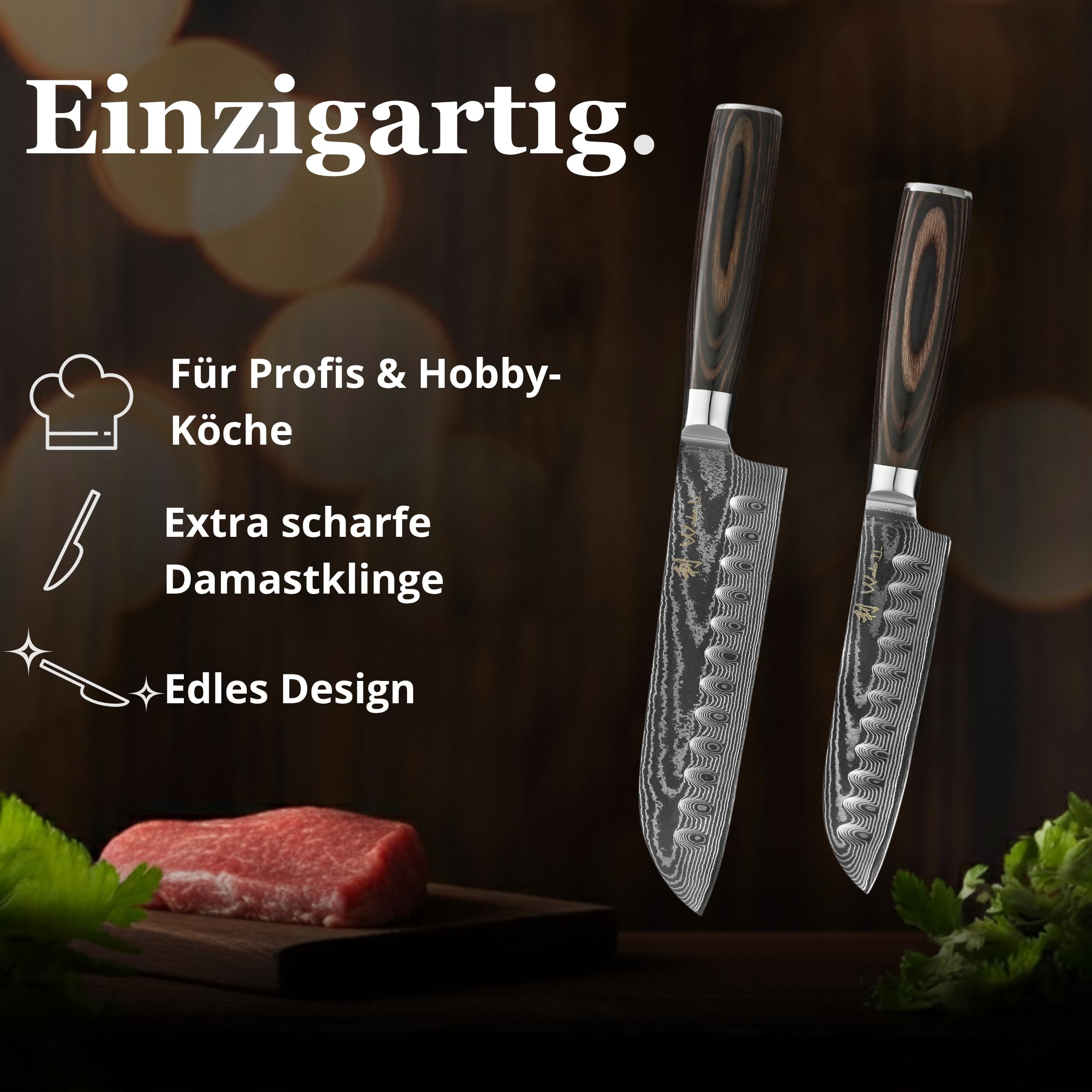 Wakoli EDIB Essentials Santokumesser Set 2-teilig, 67 Lagen Damaststahl