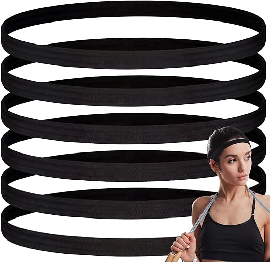 WILLBOND 12 Pieces Black Thin Elastic Sports Headbands for Women Skinny Athletic Hair Bands Yoga Head Band Sweatband for Exercise Yoga Workout Running Soccer