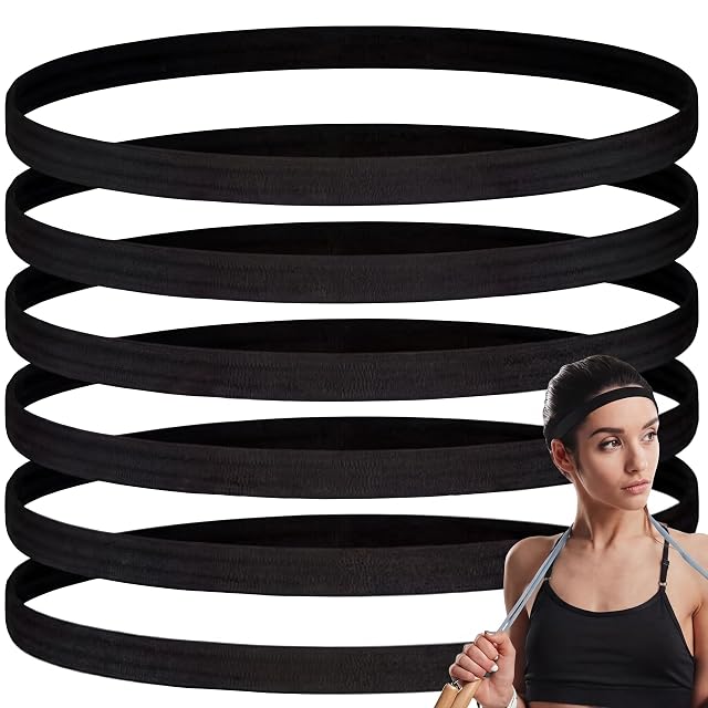 WILLBOND 12 Pieces Black Thin Elastic Sports Headbands for Women Skinny Athletic Hair Bands Yoga Head Band Sweatband